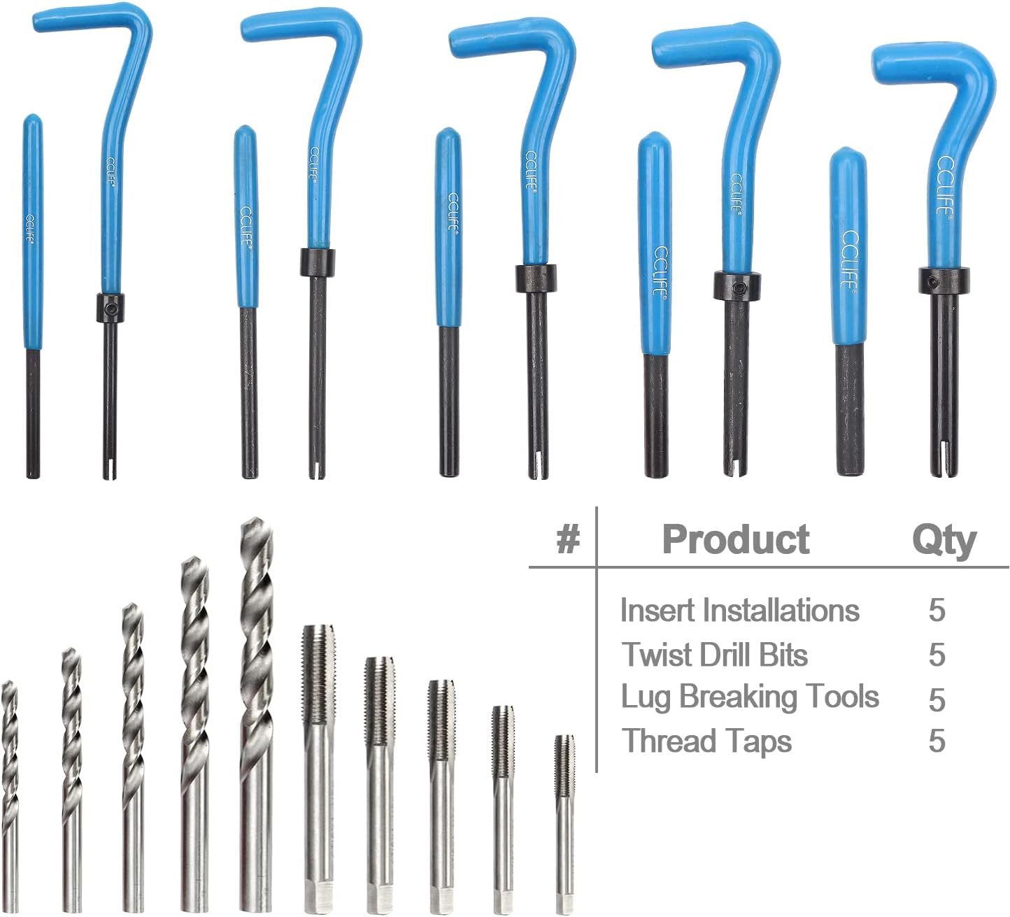 CCLIFE Gewindeschneider Gewindereparatur Gewind Reparatur Satz Einsätze Hülsen, 131-tlg.