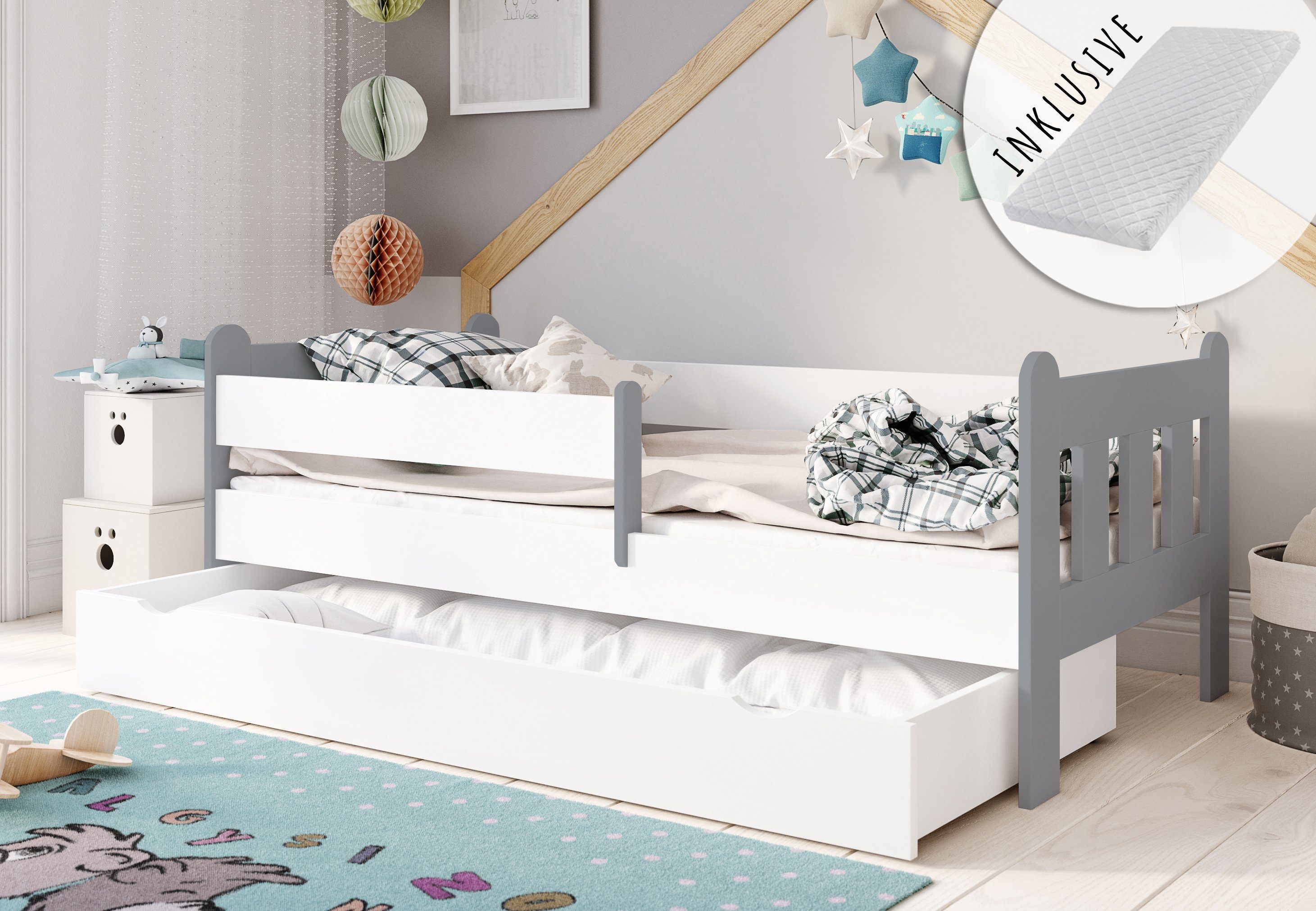Kids Collective Kinderbett 80x160, 80x180, 90x200 cm mit Schublade, Rausfal günstig online kaufen