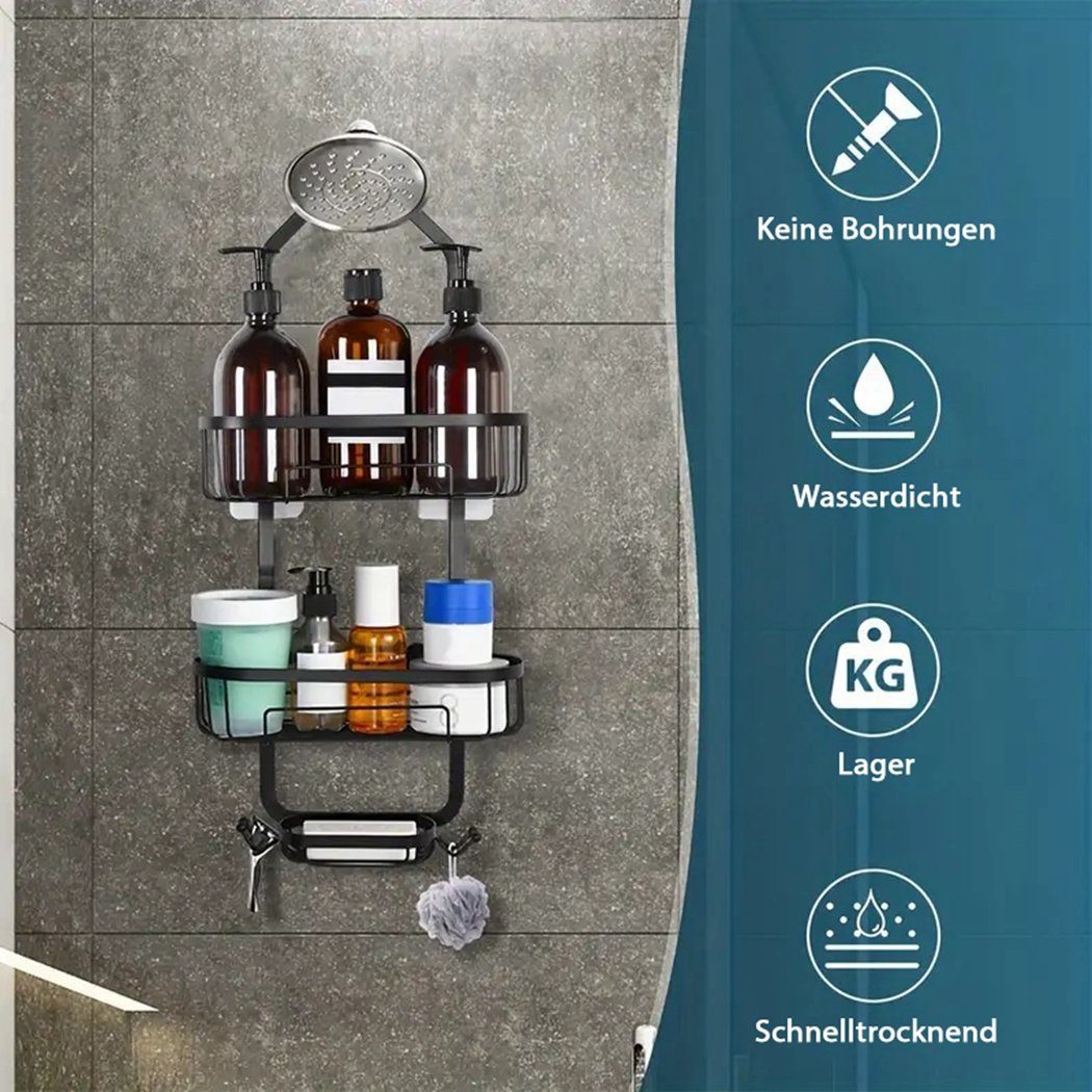 mit TUABUR – Duschkorb Edelstahl Badezimmer-Aufbewahrungsregal Haken Duschkorb aus