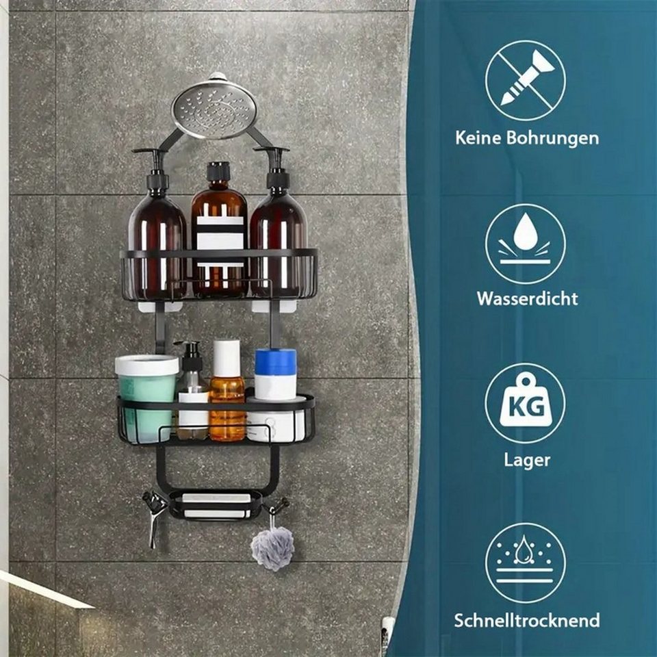 TUABUR Duschkorb Duschkorb aus Edelstahl mit Haken –  Badezimmer-Aufbewahrungsregal