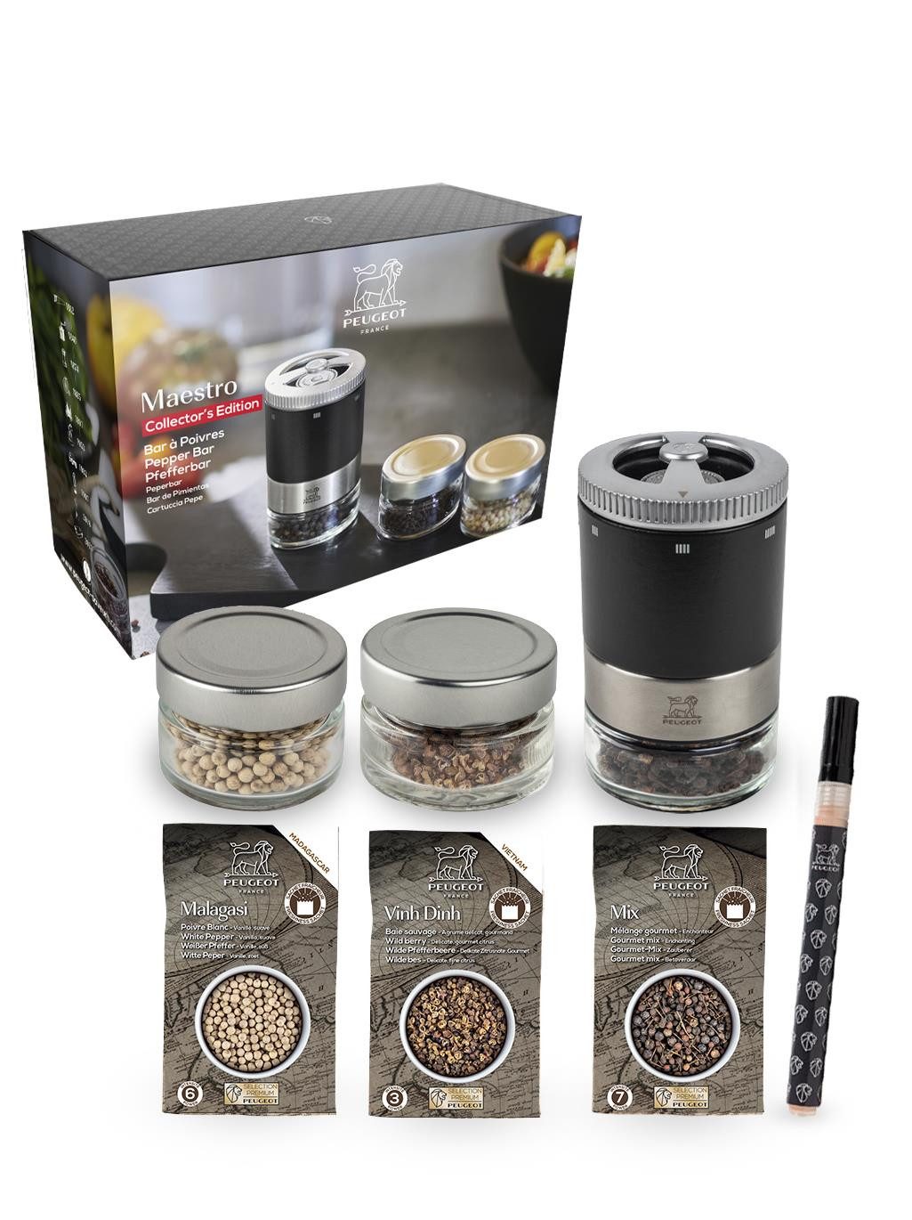 PEUGEOT Salz-/Pfeffermühle Geschenkset MAESTRO 11cm Mattschwarz 3 Manuell
