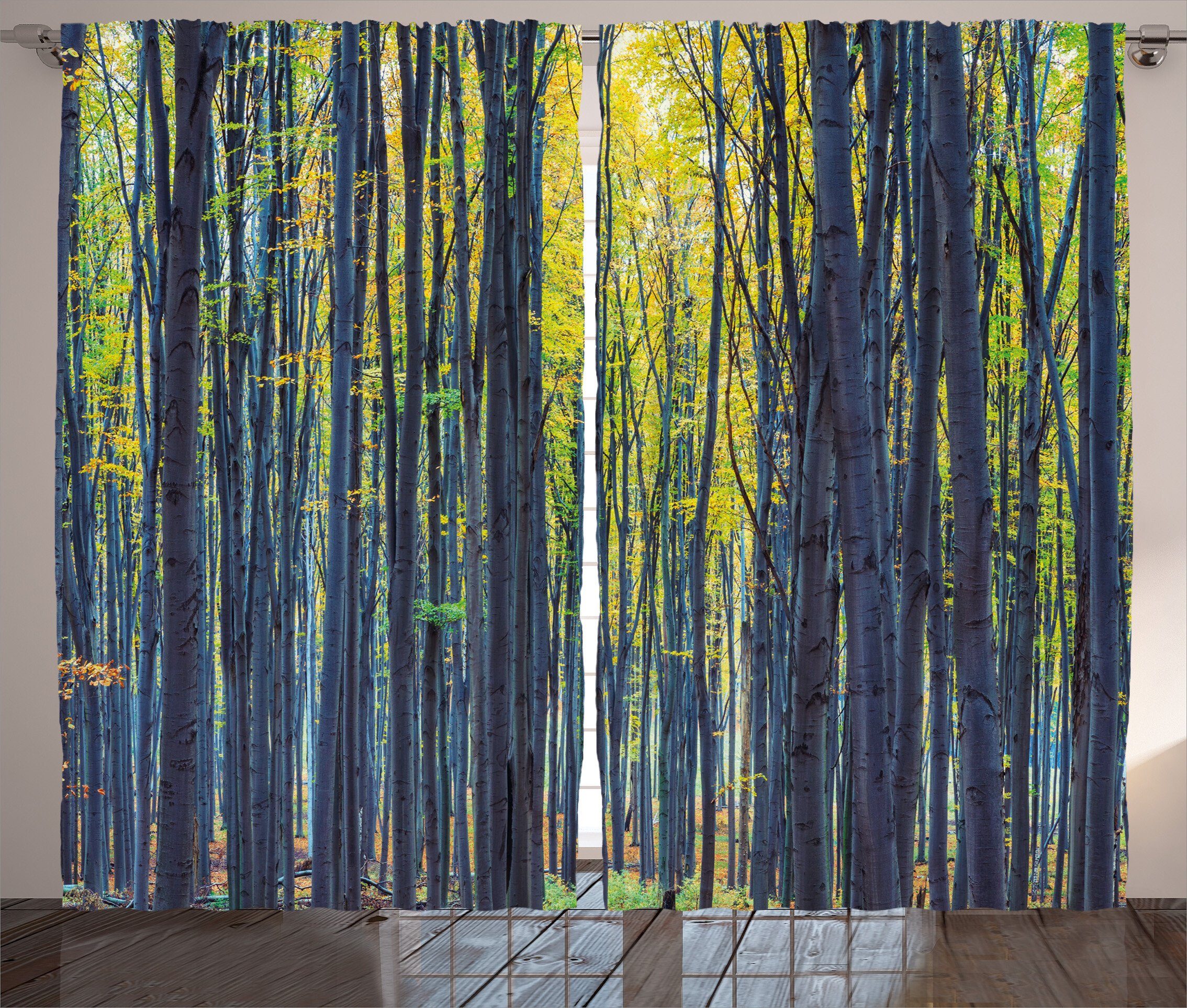Gardine Schlafzimmer Kräuselband Vorhang mit Schlaufen und Haken, Abakuhaus, Wald Herbstwald Natur