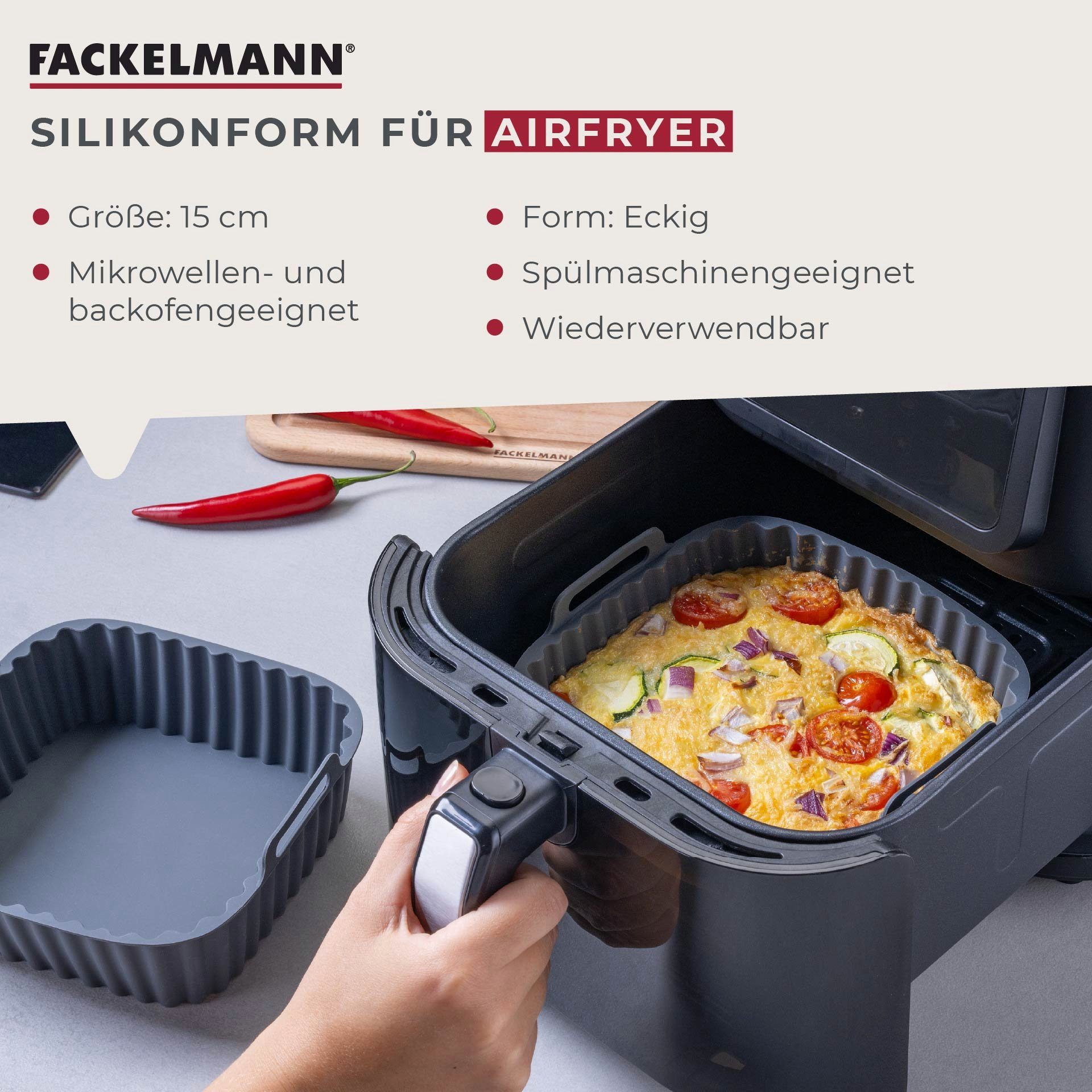 FACKELMANN Silikonform Backform für Heißluftfritteuse, Backform, Flexiform, Antihaft