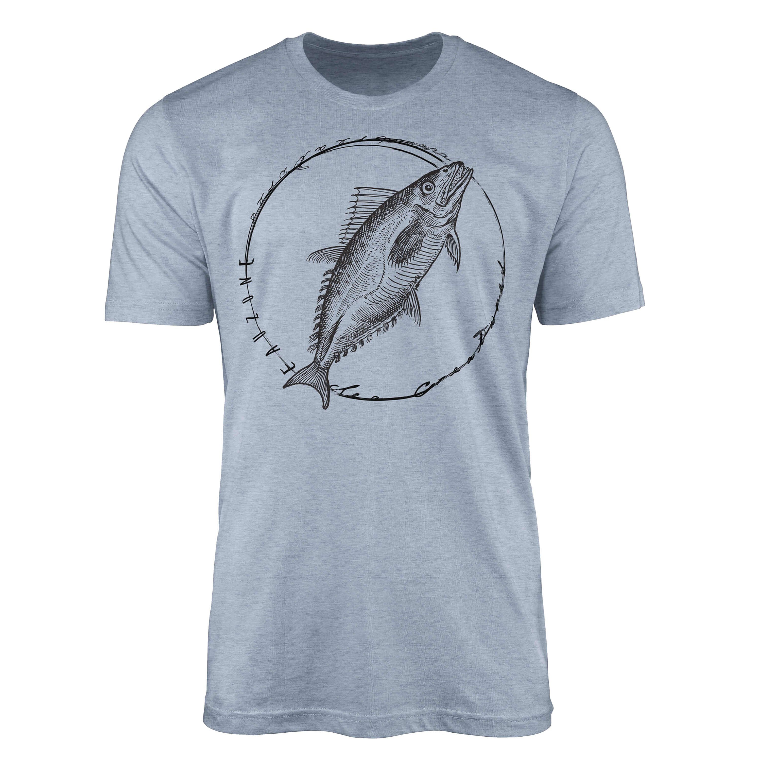 Creatures, Sea Denim 098 - Sinus Schnitt Fische sportlicher Struktur Serie: Art / und Tiefsee T-Shirt Sea feine T-Shirt Stonewash