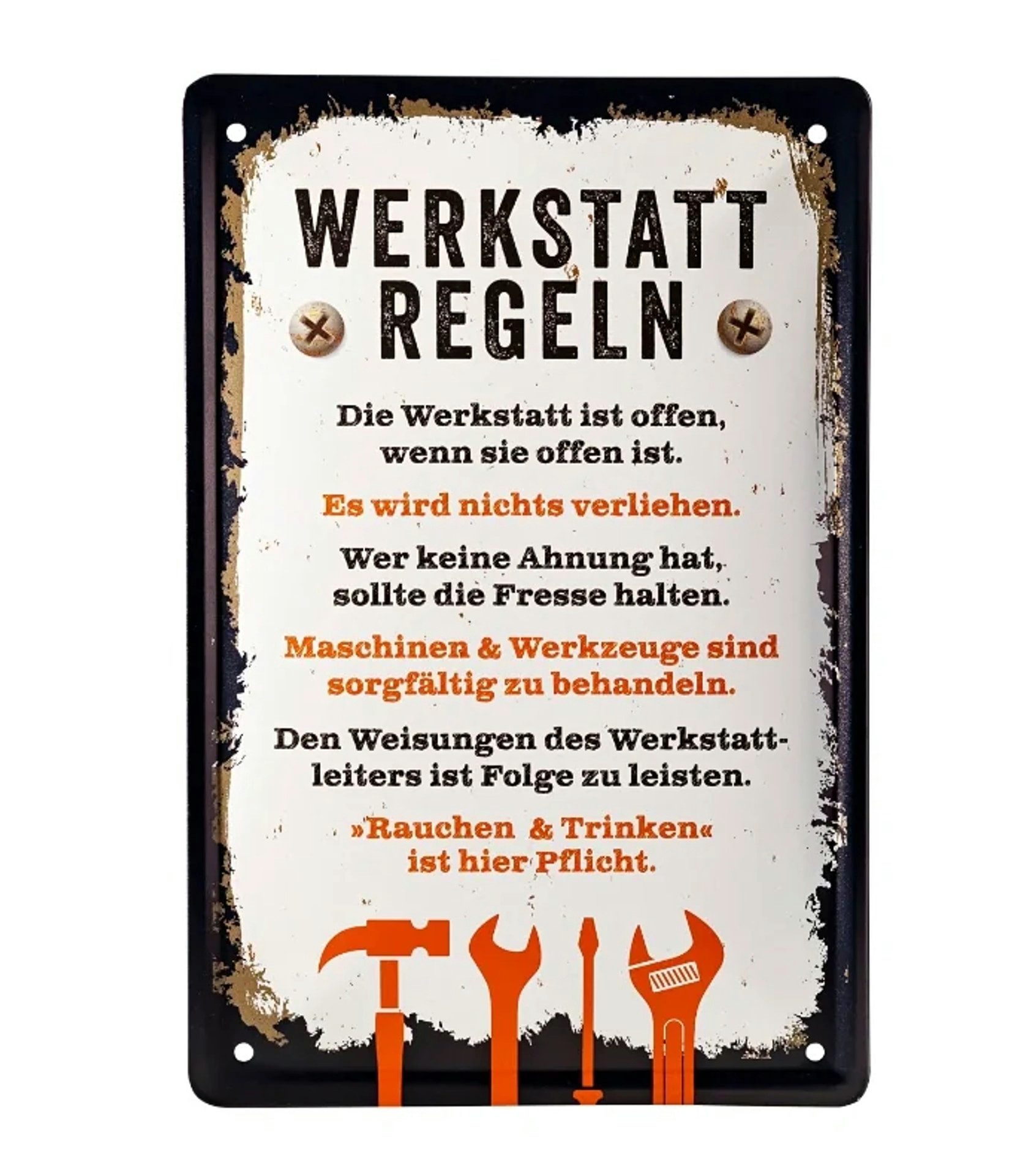 Westfalia Werkzeug Dekoobjekt Blechschild "Werkstatt-Regeln"