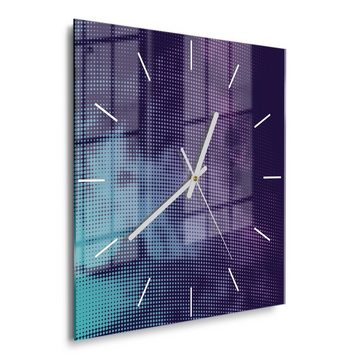 DEQORI Wanduhr 'Türkis-pinker Farbdunst' (Glas Glasuhr modern Wand Uhr Design Küchenuhr)