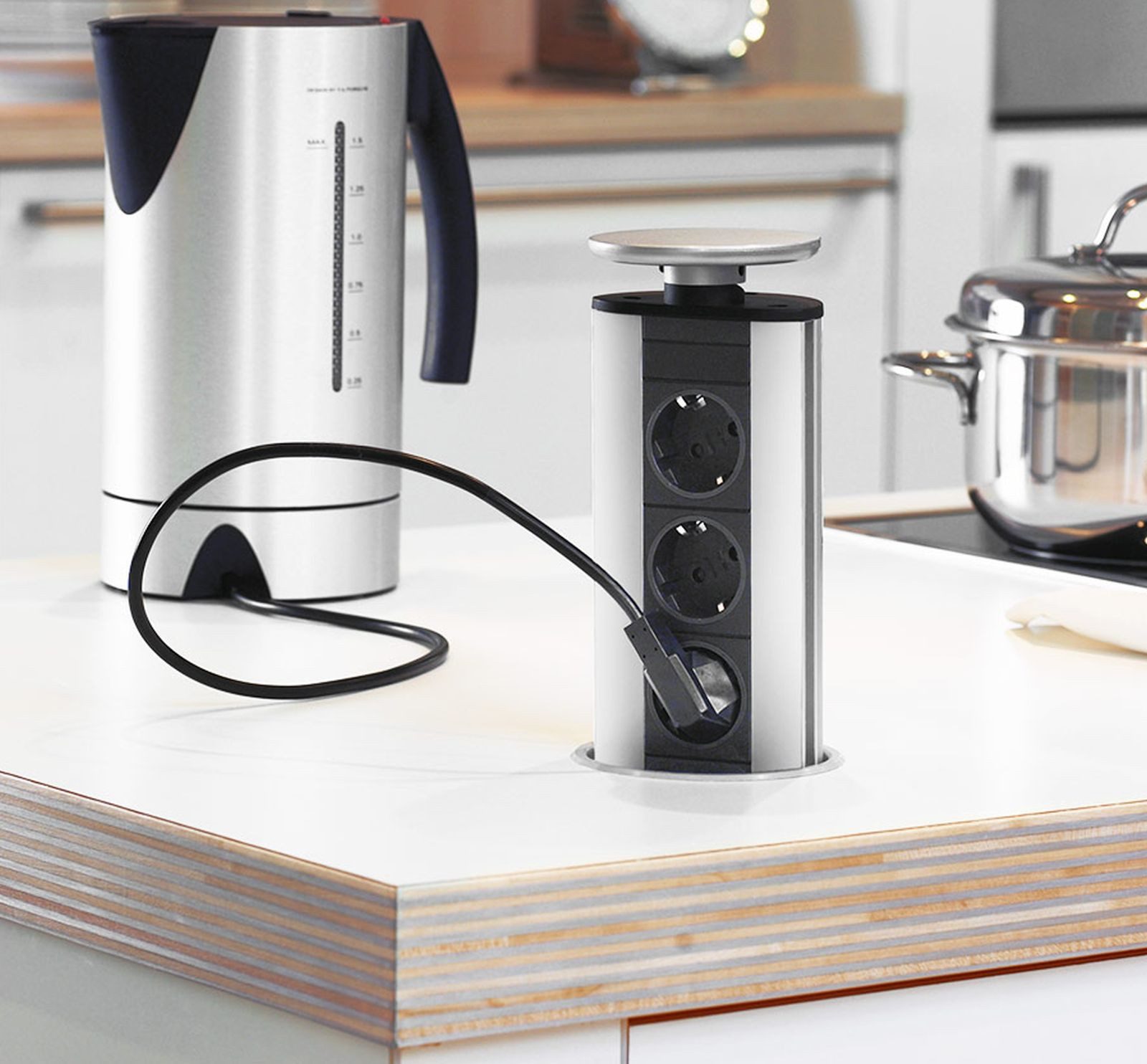 livingpoint24 Küchenrollenhalter Küchensteckdose Evoline Port, Einbausteckdose Küche, versenkbar