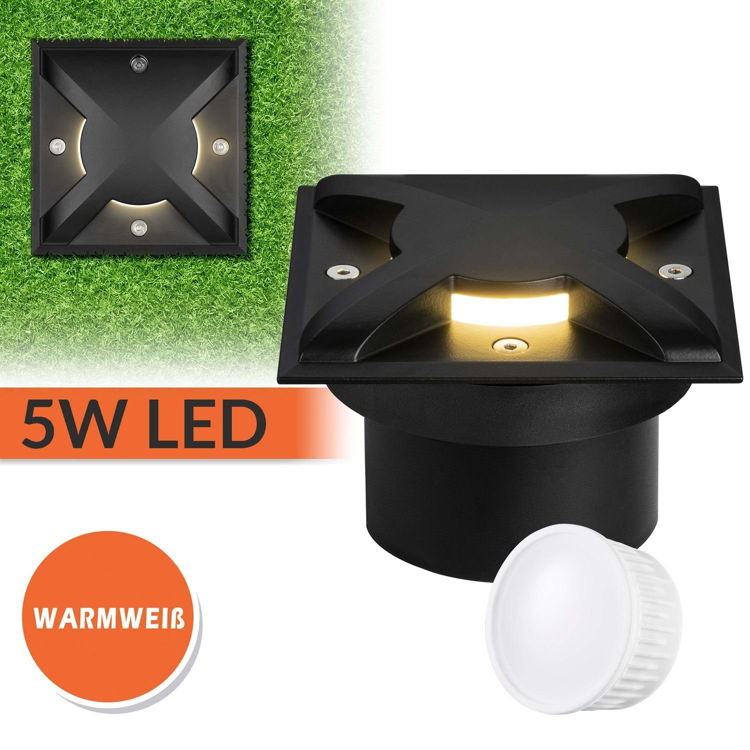 LEDANDO LED Einbaustrahler Flacher 5W LED Bodeneinbaustrahler mit 3 Lichtauslässen - schwarz - wa