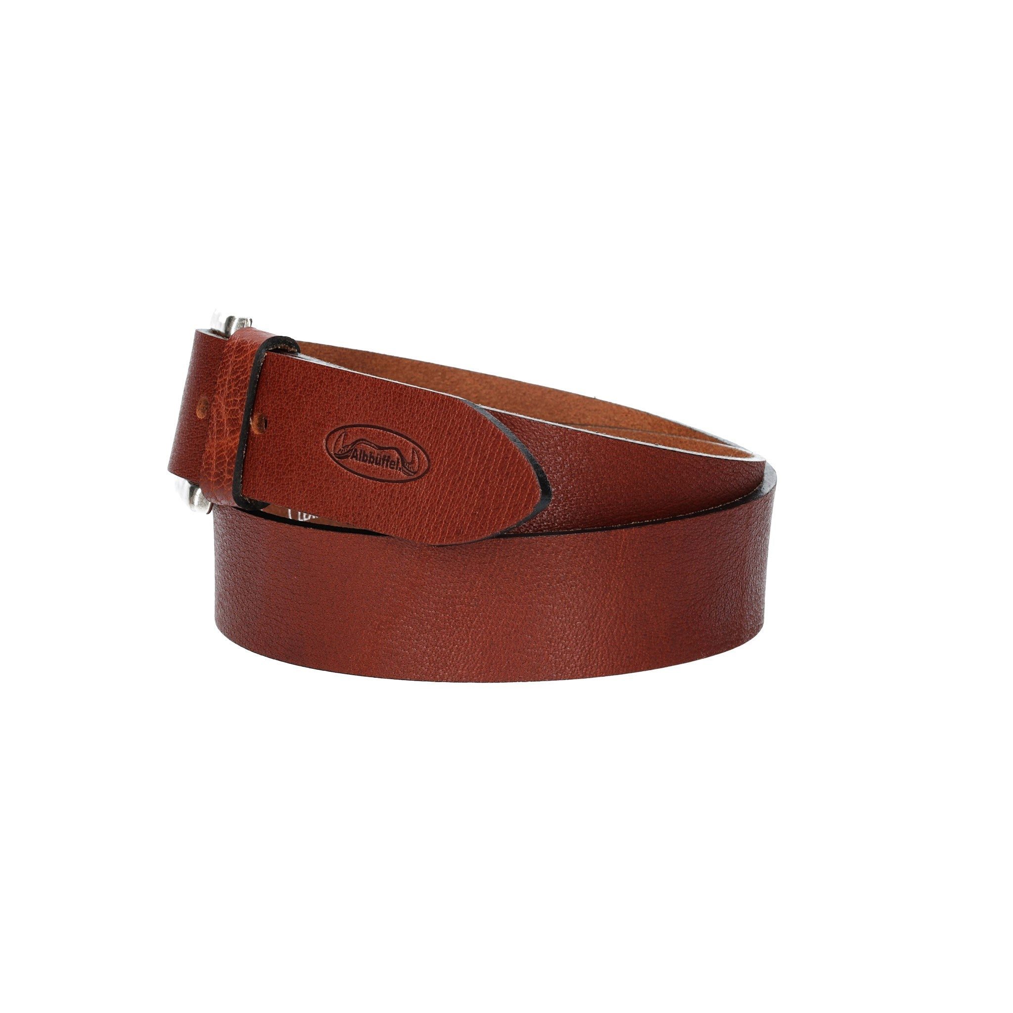 Leder Bazlen Ledergürtel Albbüffel in Cognac 40mm mit Dornschließe in Silber (ALBBÜFFEL_COGNAC, 1-St) sehr weiches Vollrindleder
