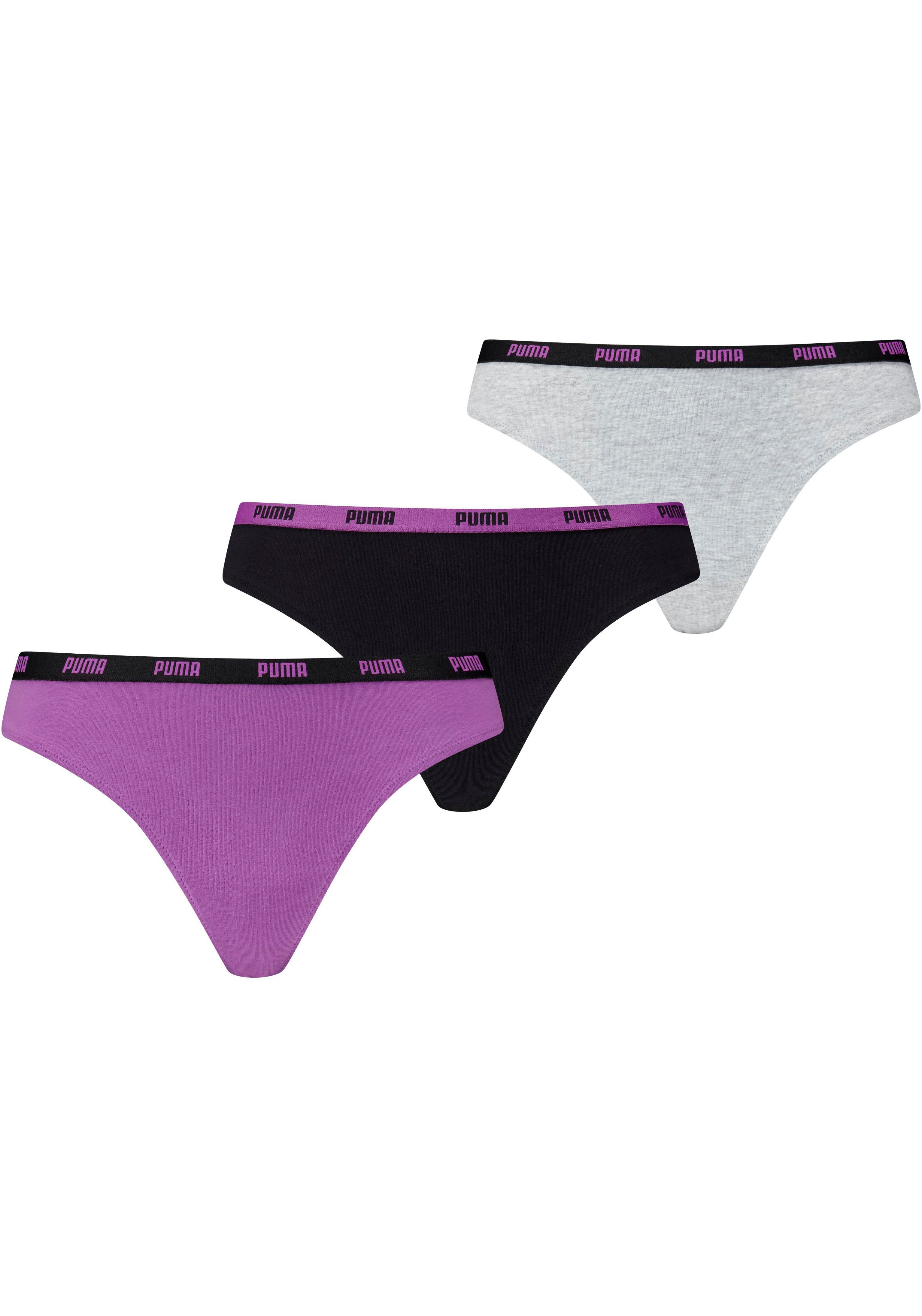 Logobund mit Stringtanga PUMA (3er-Pack) farbigem purple-combo