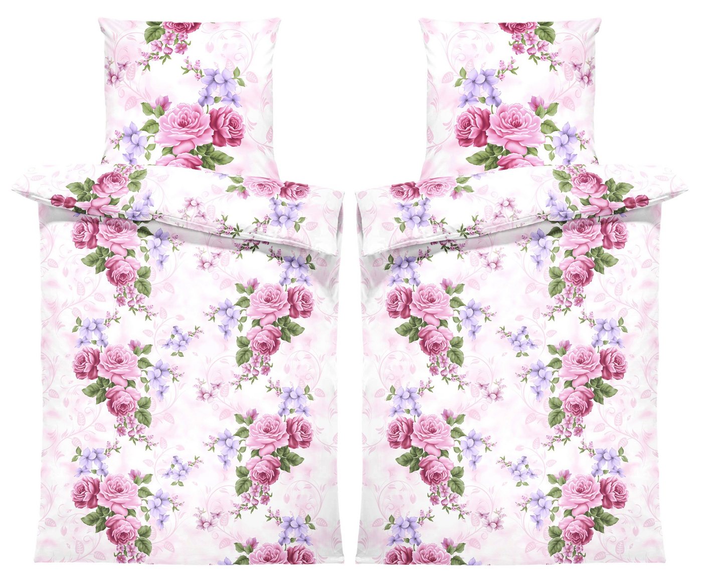 One Home Bettwäsche Flower, Fleece, 4 teilig, Blumen floral geblümt, kuschelig flauschig warm weich Winter