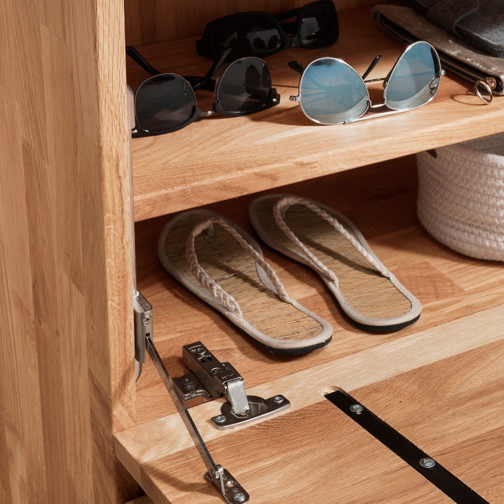 Lomadox Schuhschrank LEUNA-64 Wildeiche massiv geölt, 1 Schubkasten, 2 Klappen