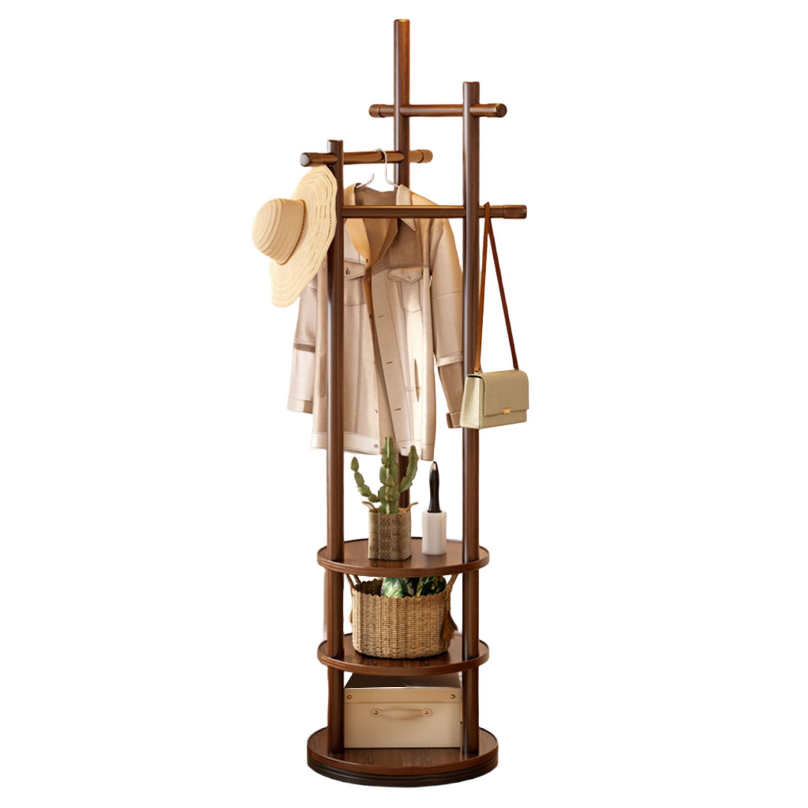 TWSOUL Garderobenständer Drehbarer Kleiderständer Massivholz mit 3 Ablagefl günstig online kaufen