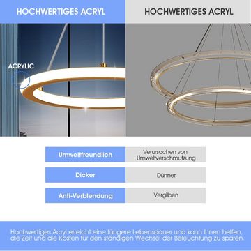 LETGOSPT Deckenleuchte 16W Moderne LED Deckenlampe, Goldfarben Rund Pendelleuchte Ø23cm, LED fest integriert, Warmweiß, Höhenverstellbar Pendelleuchte, für Wohnzimmer, Esszimmer, Schlafzimmer