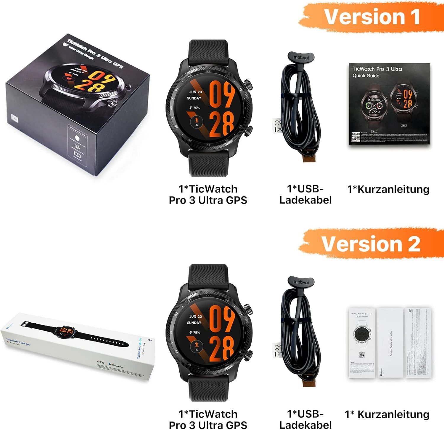 Ticwatch Pro 3 Ultra GPS Smartwatch (3,5 cm, android ios), Smartwatch 1.4 Zoll AMOLED GPS Uhr mit langer Akkulaufzeit