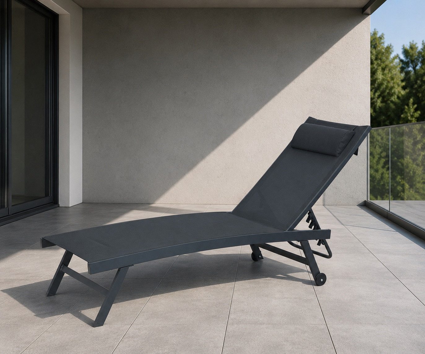 Gardissimo Rollliege Elli anthrazit Gartenliege Sonnenliege Alu Aluminium mit Rollen, Spar-Set, 1 St., Liege mit Rollen und Kopfkissen, Rückenlehne verstellbar mit Rollen und Kopfkissen