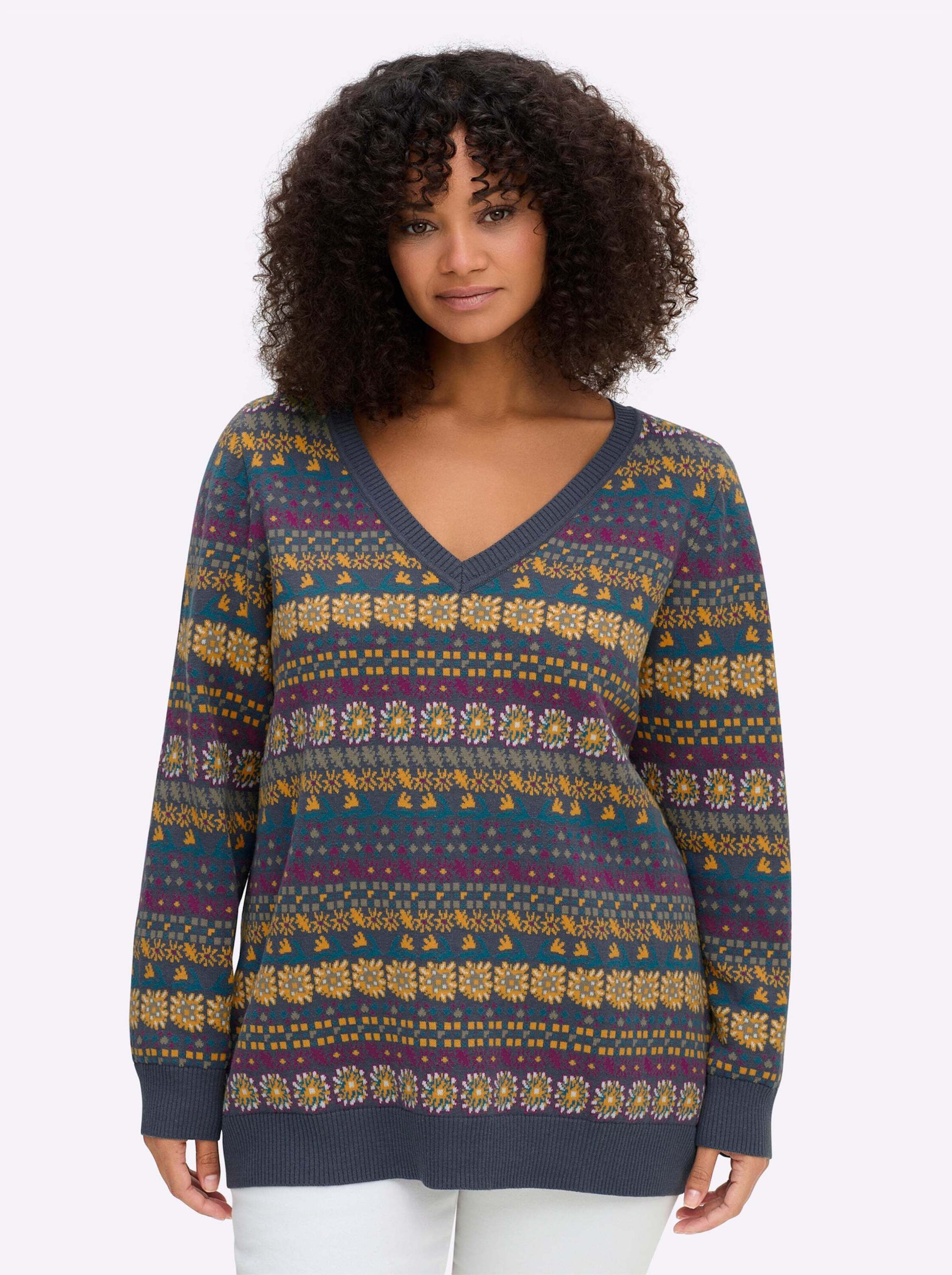 Sheego Strickpullover Pullover Langarm Jacquard