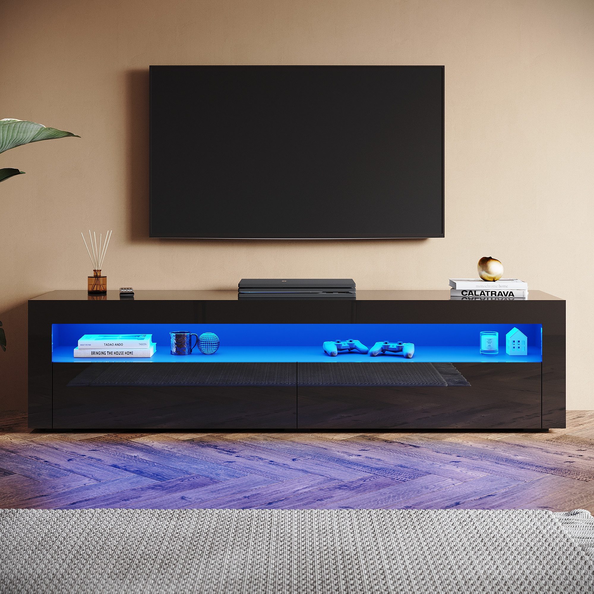 SONNI TV-Schrank TV Lowboard Board mit RGB Beleuchtung Schwarz Hochglanz Fe günstig online kaufen