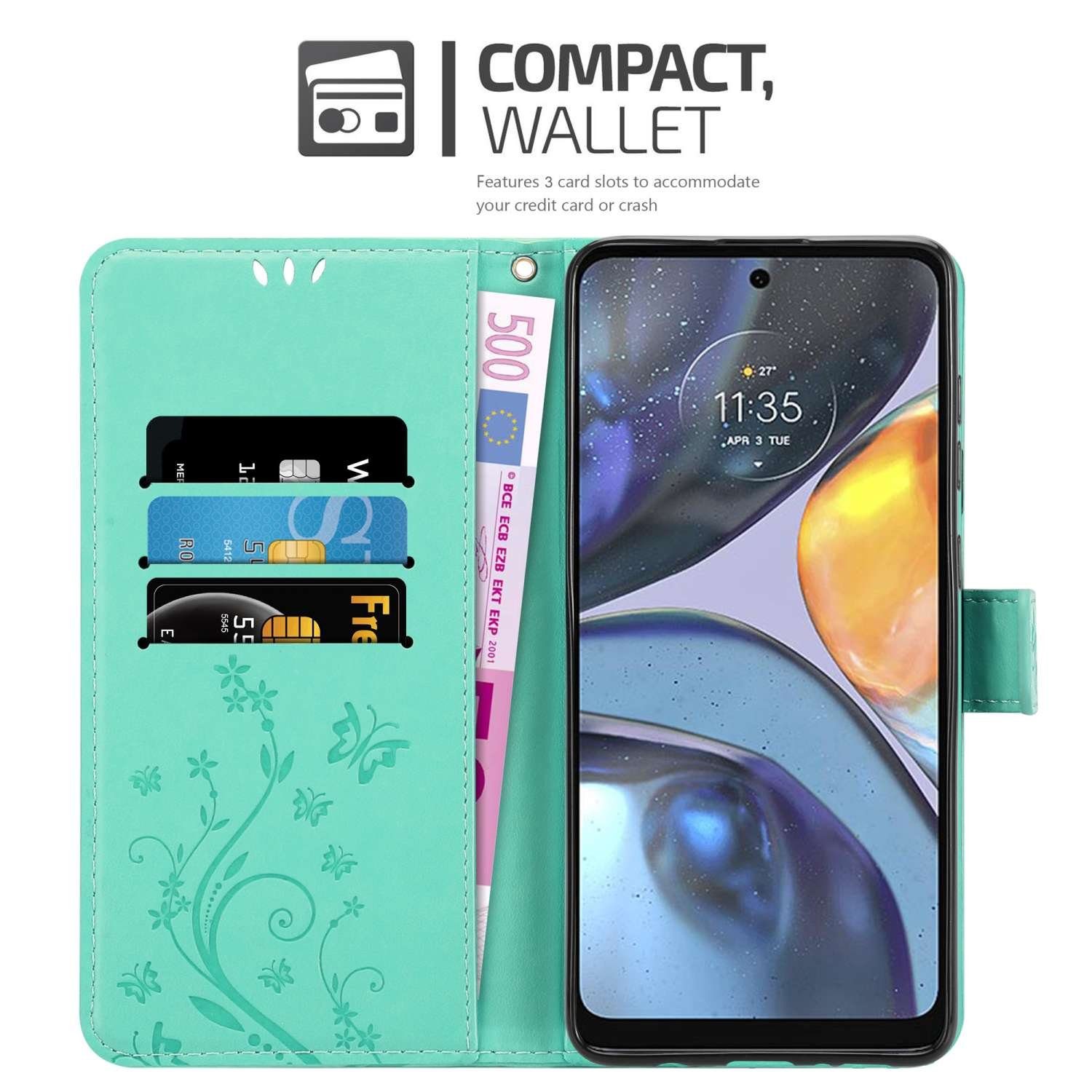 Cadorabo Handyhülle für Motorola MOTO G22 Hülle Motorola MOTO G22, Hülle Schutzhülle Blumen Flower mit Standfunktion Kartenfach Magnet