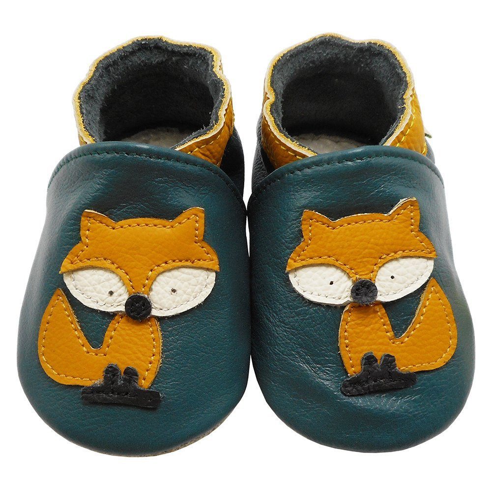 Yalion Weiche Leder Ходунки Домашняя обувь Lederpuschen Fuchs grün Krabbelschuh