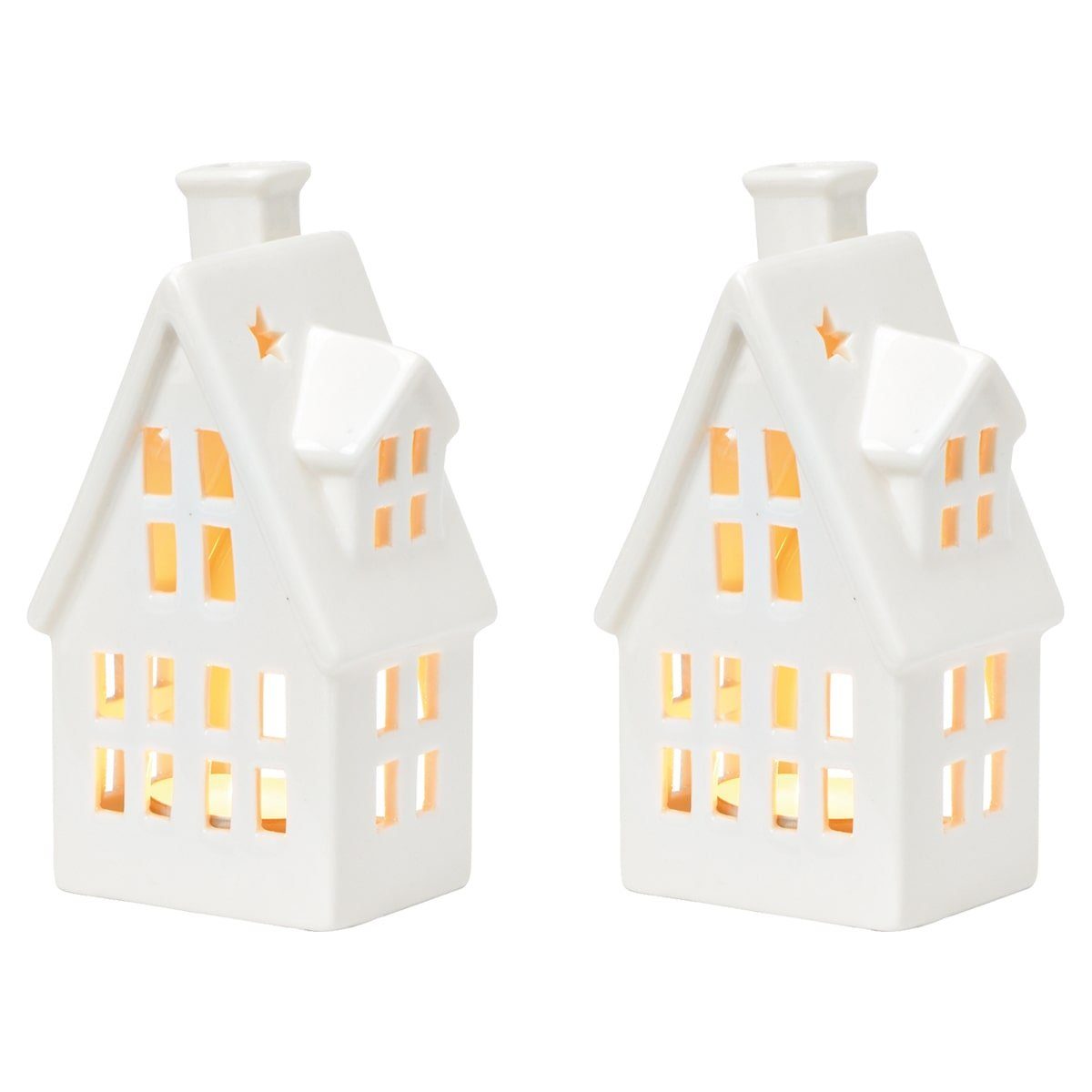 matches21 HOME & HOBBY Kerzenhalter Windlichter in weiß aus Porzellan im 2er Set in 7x14x5 cm