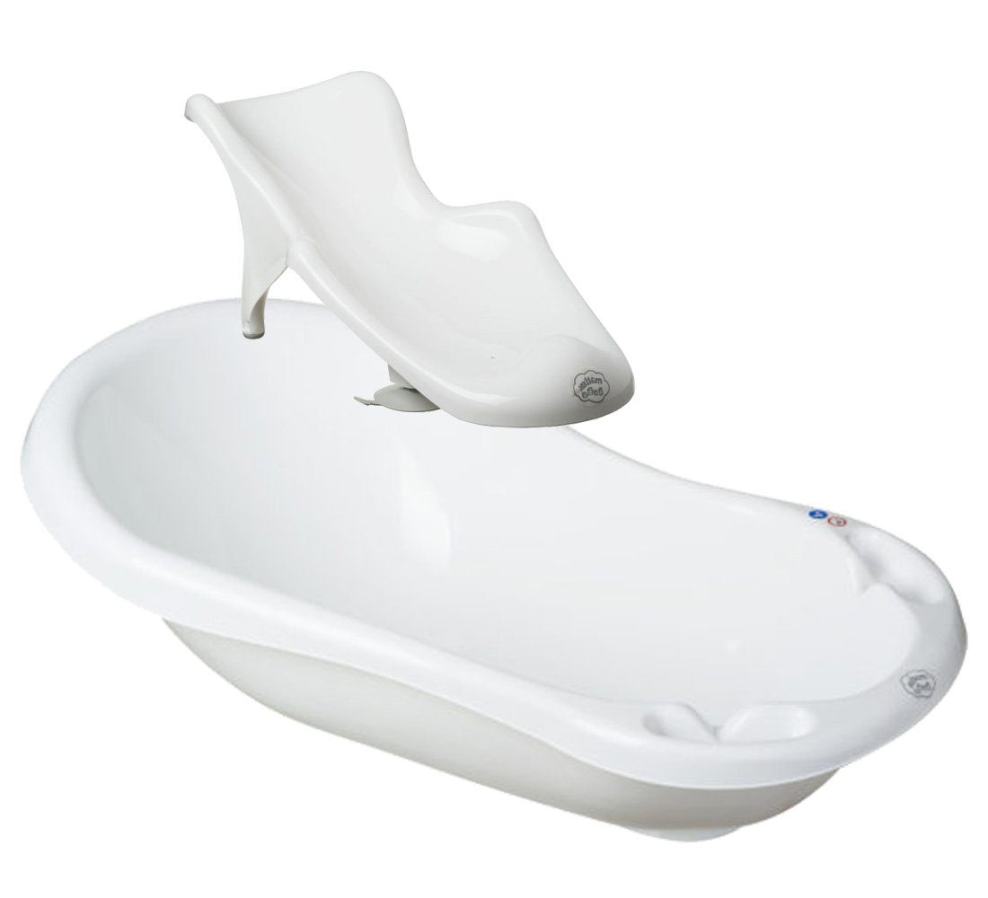 Maltex Babybadewanne 2 Teile SET Classic Weiss - Badeset Baby Badesitz Wanne 84 cm, (Made in Europe), = BABYWANNE + BADESITZ | Babybadewannen