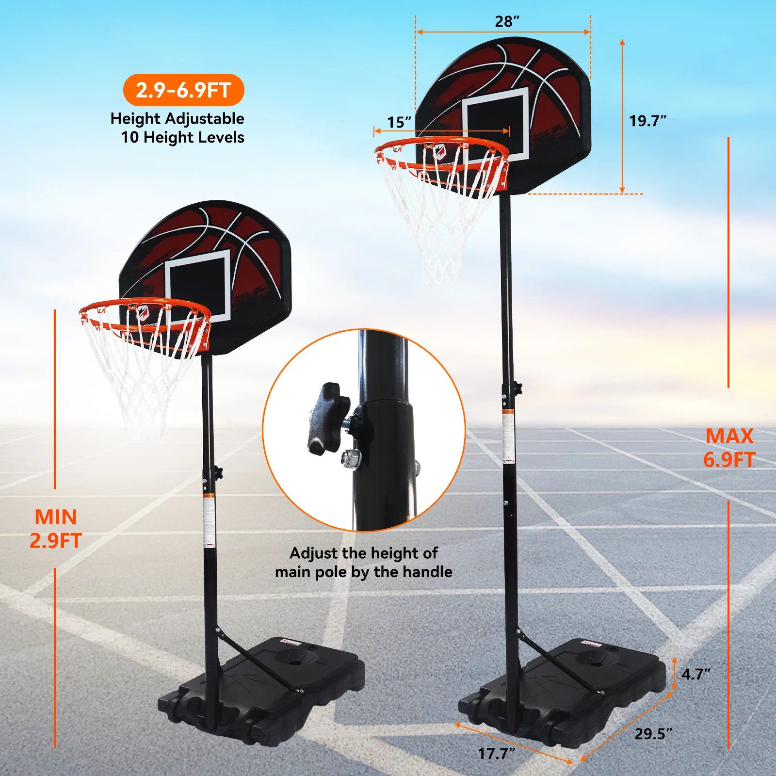 COFI 1453 Basketballkorb 28-Zoll-Basketballkorb für Kinder Sport Spielzeug