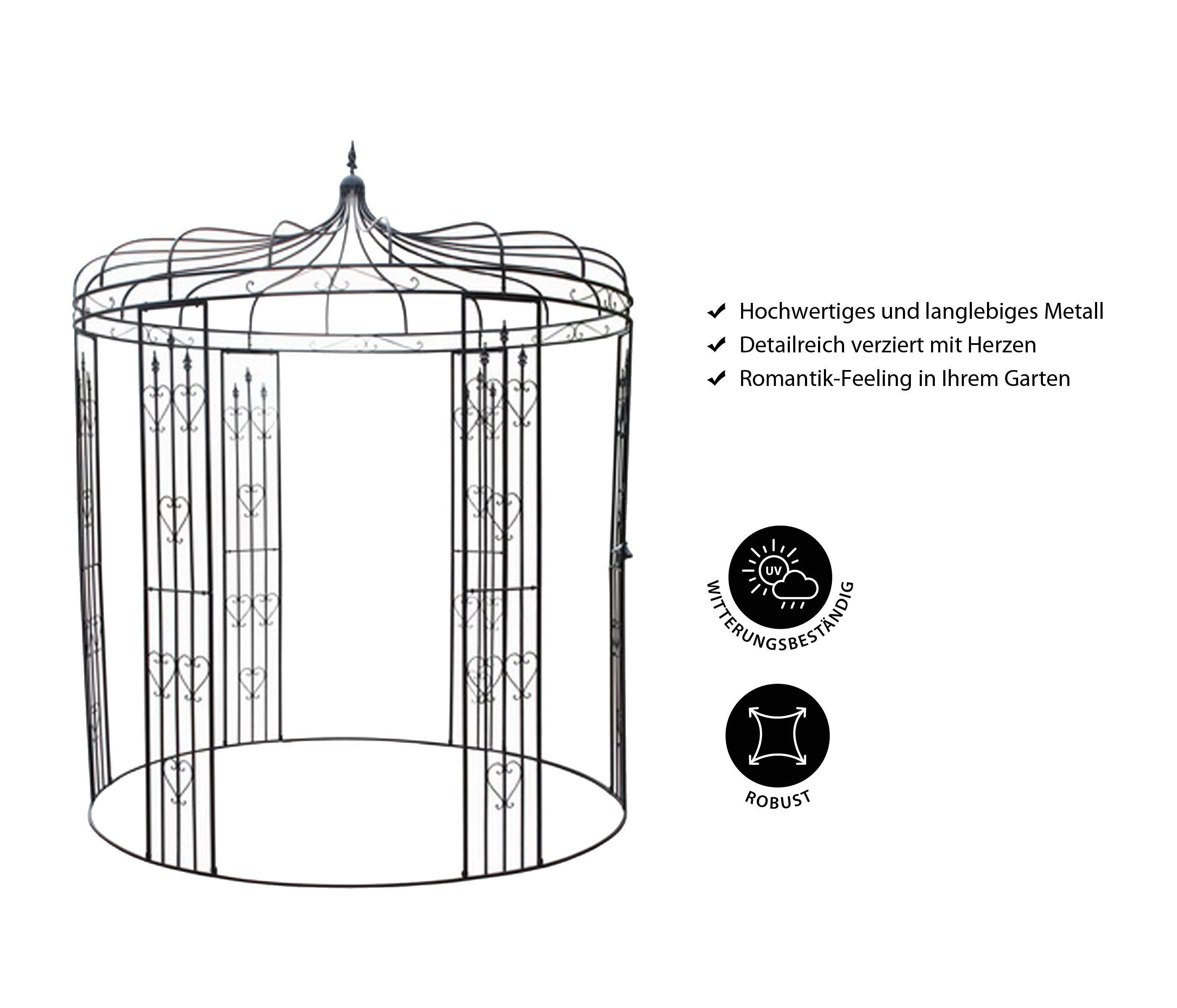 Dehner Rosenbogen Pavillon Heart, 271 x 232 x 232 cm, Metall, nostalgische Sitzecke und Vintage Rankhilfe in Einem, runde Form