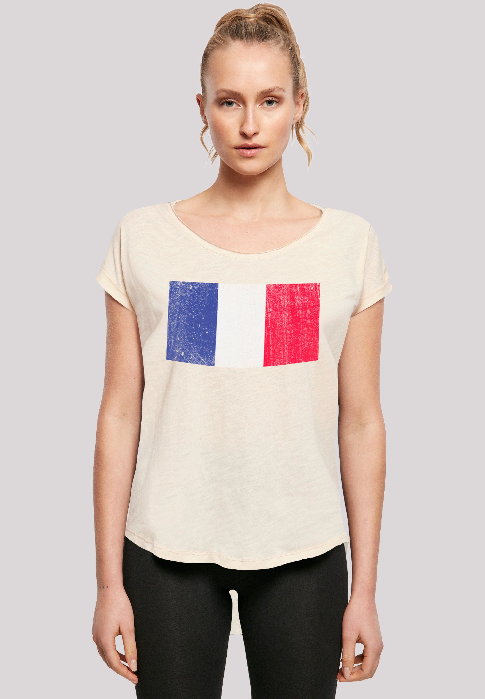 lang France F4NT4STIC distressed Print, Hinten extra Flagge geschnittenes Damen T-Shirt Frankreich T-Shirt
