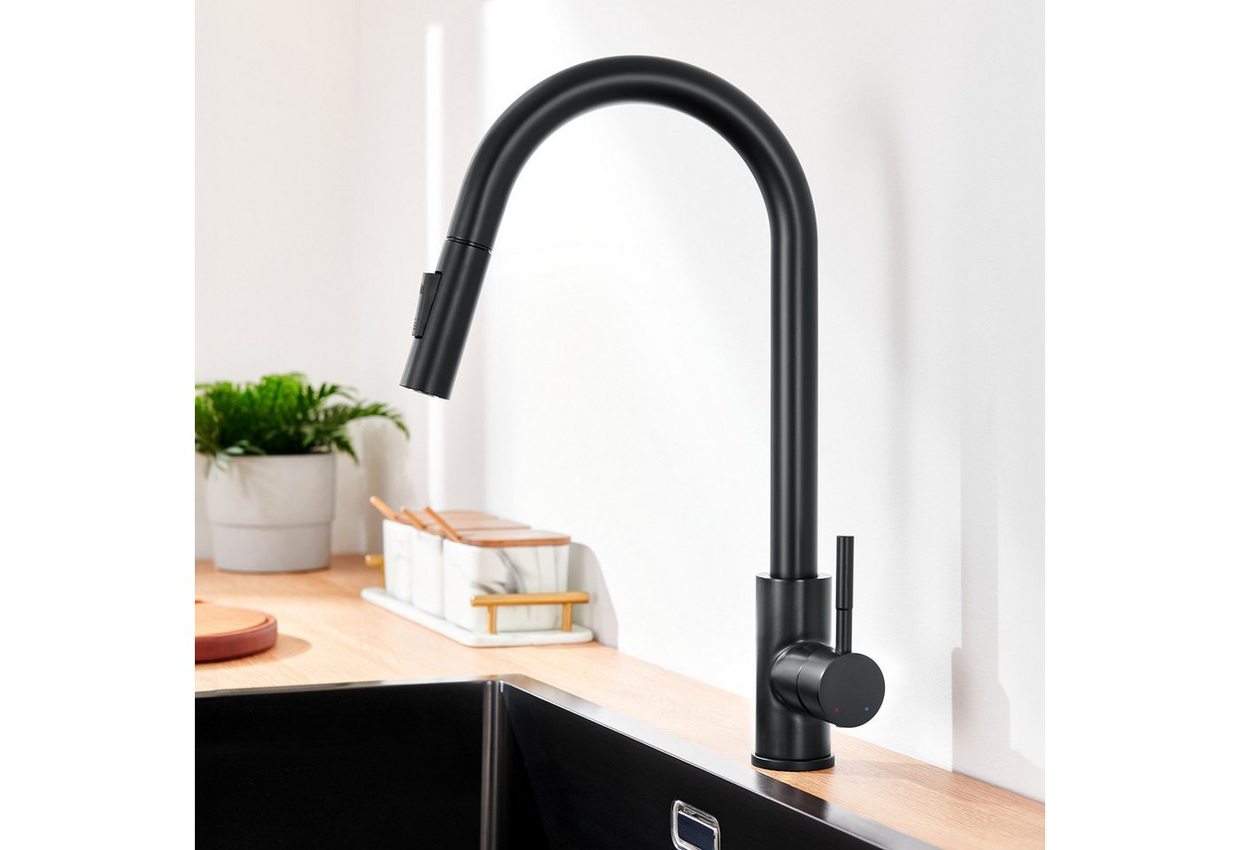 Thumbnail - Auralum Max Küchenarmatur Edelstahl Ausziehbarer Wasserhahn, Spültischarmatur (Mischbatterie mit 2 Strahlarten Brause) S...