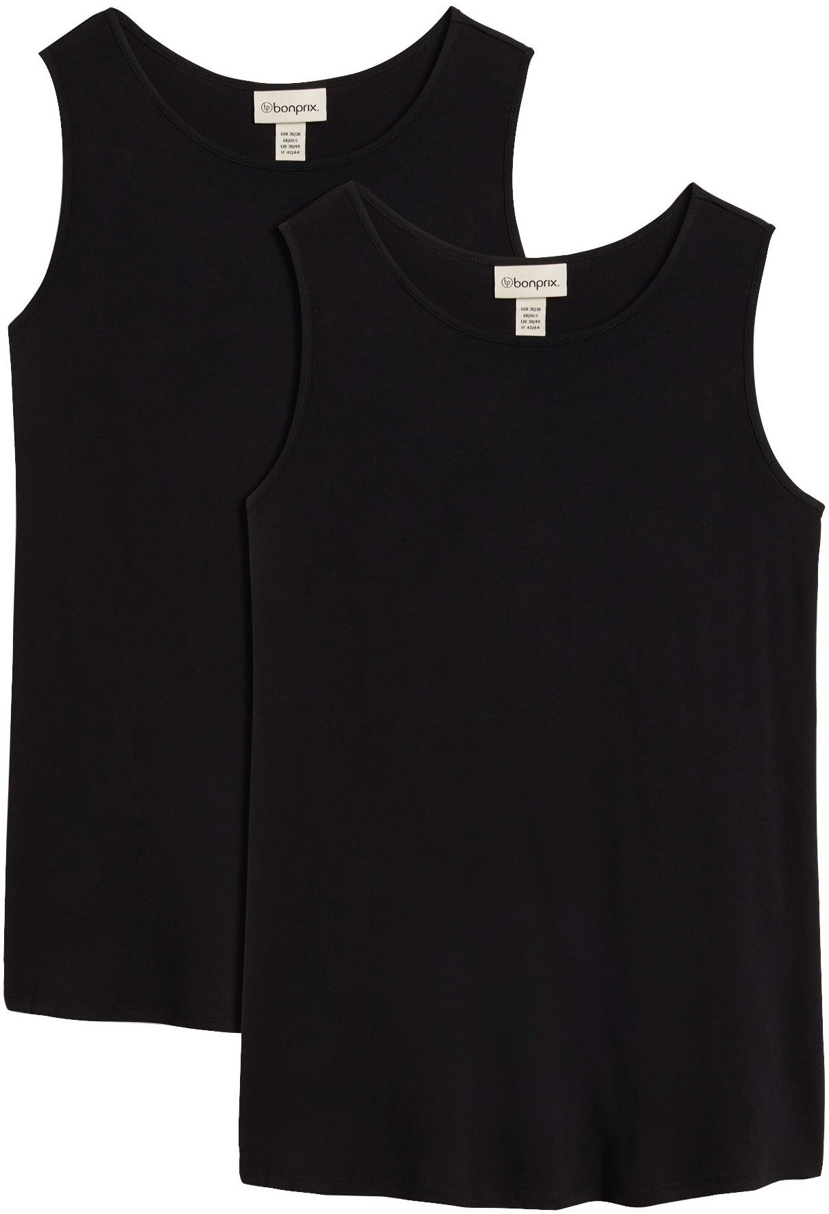 bonprix Shirttop (Packung, 2-tlg) Longtop in dezenter A-Linie, ärmellos, Viskose-Jersey mit Stretch