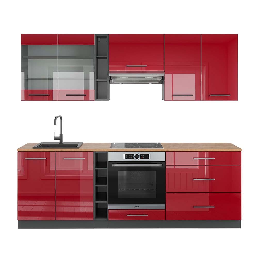 Vicco Küchenzeile R-Line, Rot Hochglanz/Anthrazit/Anthrazit, 140 günstig online kaufen