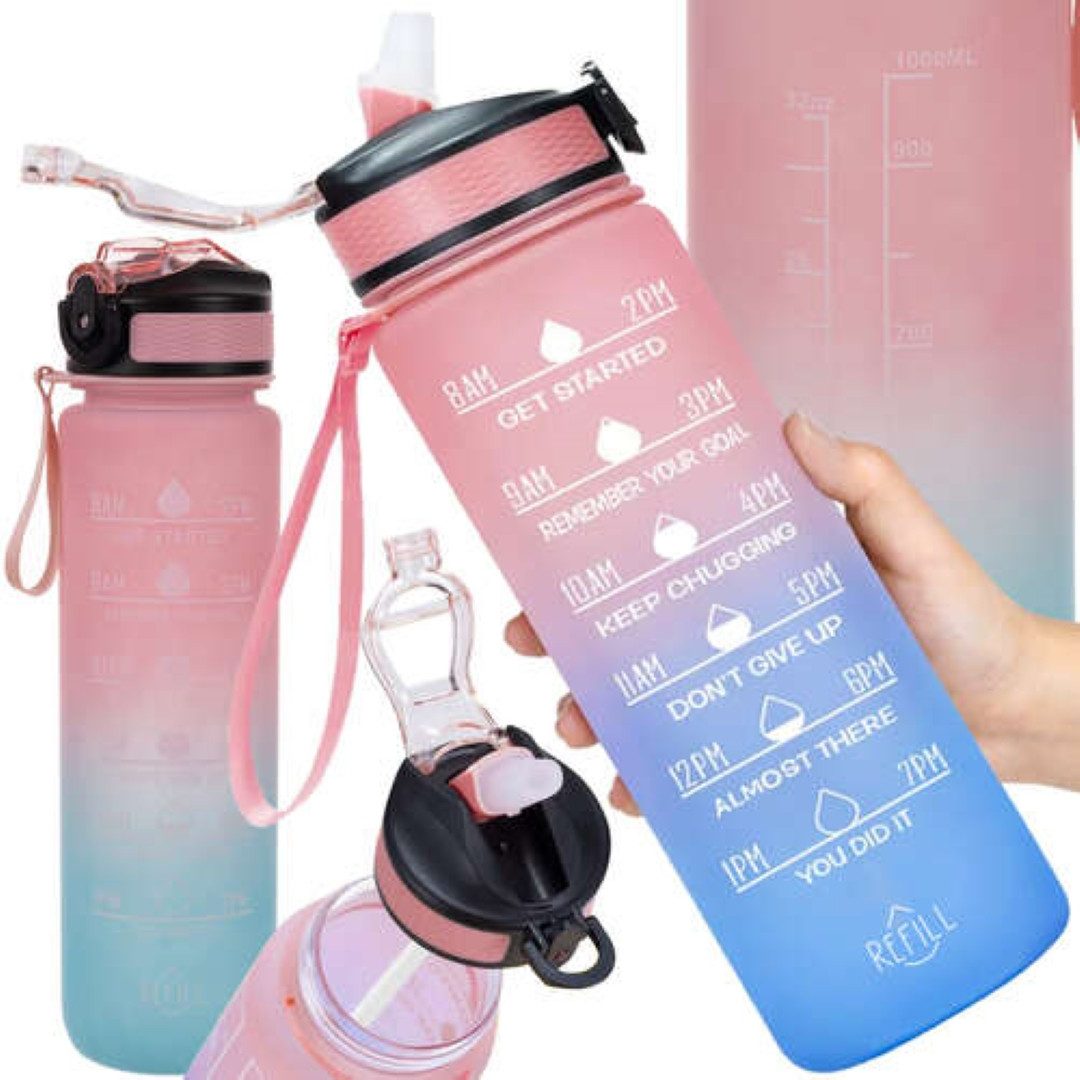 Trinkflasche Motivierende Sport Wasserflasche 1L - BPA-frei mit Silikonverschluss