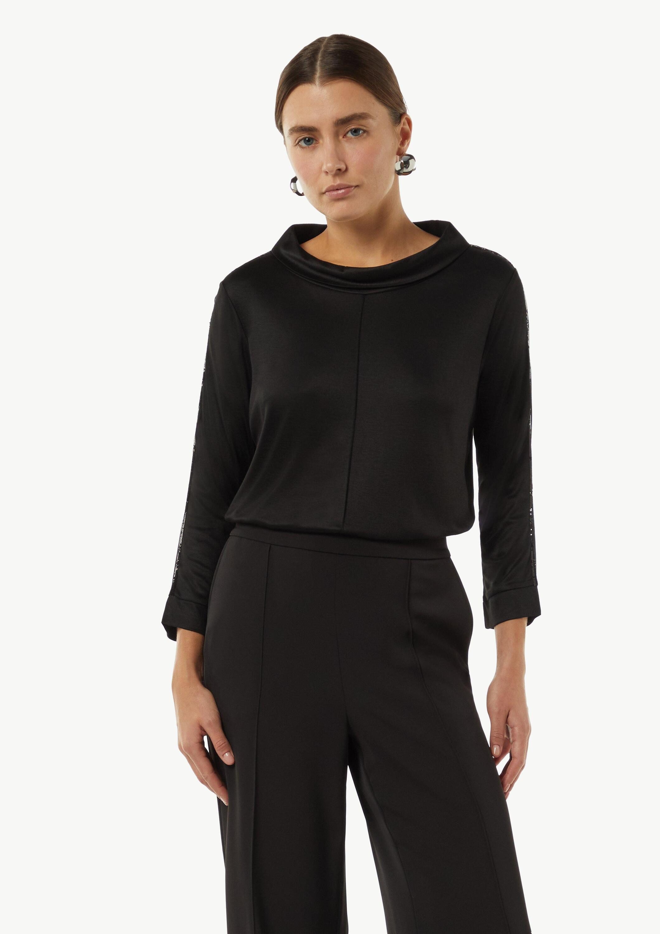 comma 3/4-Arm-Shirt T-Shirt Viskose-Shirt mit Pailletten-Details