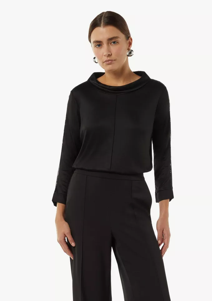 comma 3/4-Arm-Shirt T-Shirt Viskose-Shirt mit Pailletten-Details
