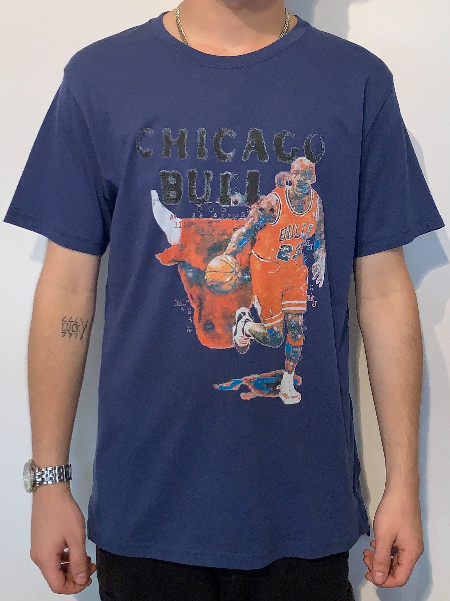 Sidney Maurer T-Shirt 1-tlg., Frontprint (Stück, Jordan" "Michael mit Blau Stück)