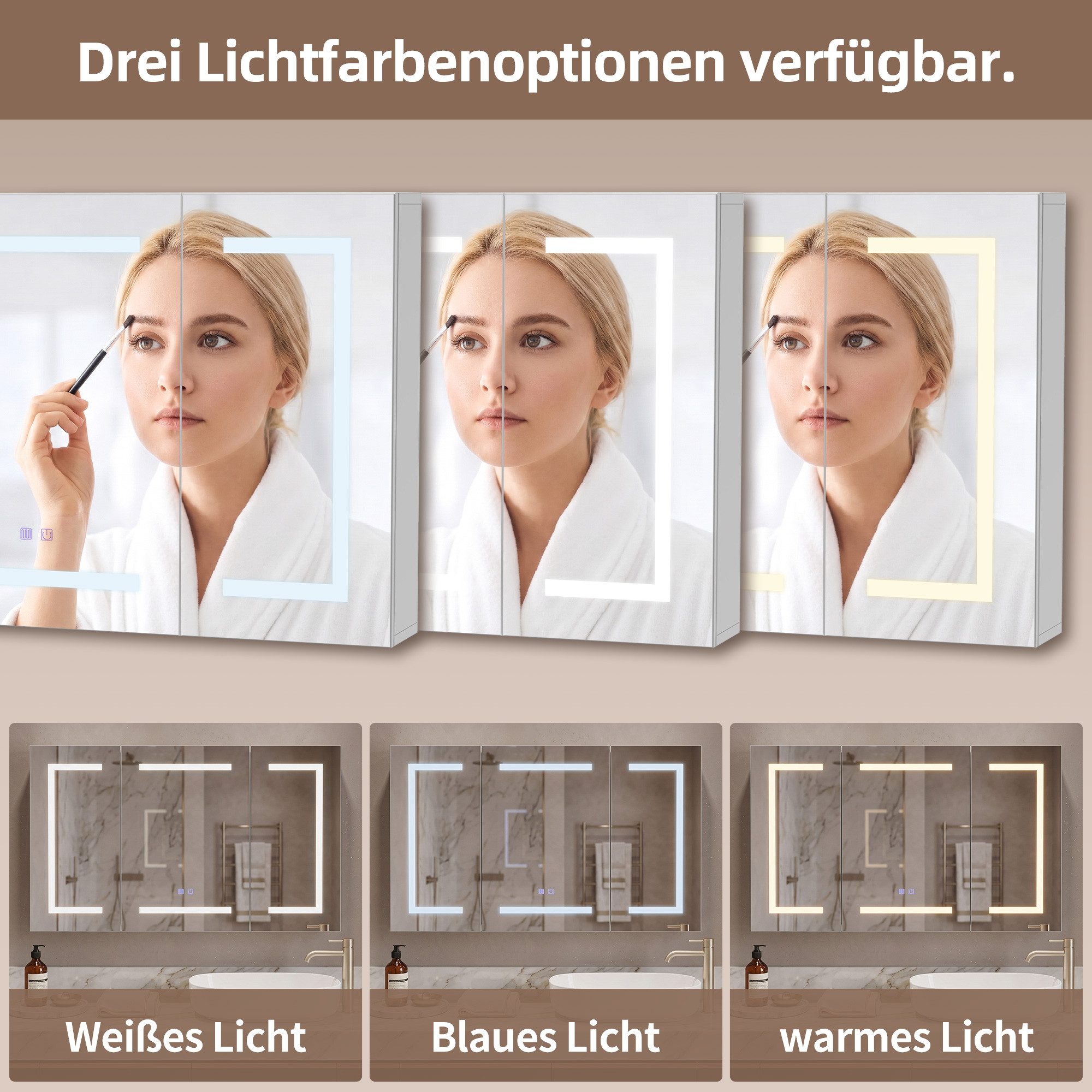 Simurq Badezimmerspiegelschrank Spiegelschrank mit LED-Beleuchtung 100x60cm,Spiegelschrank mit Touch (1-St) – Bild 3 von 5