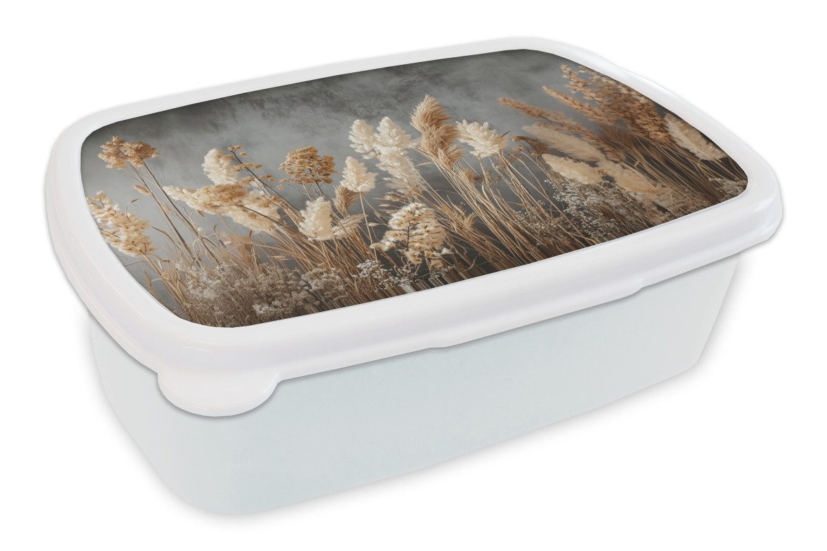 MuchoWow Lunchbox Getrocknete Feldblumen - Grau - Beton, Kunststoff, (2-tlg), Brotdose Schule oder Arbeit, Brotbox für Kinder und Erwachsene