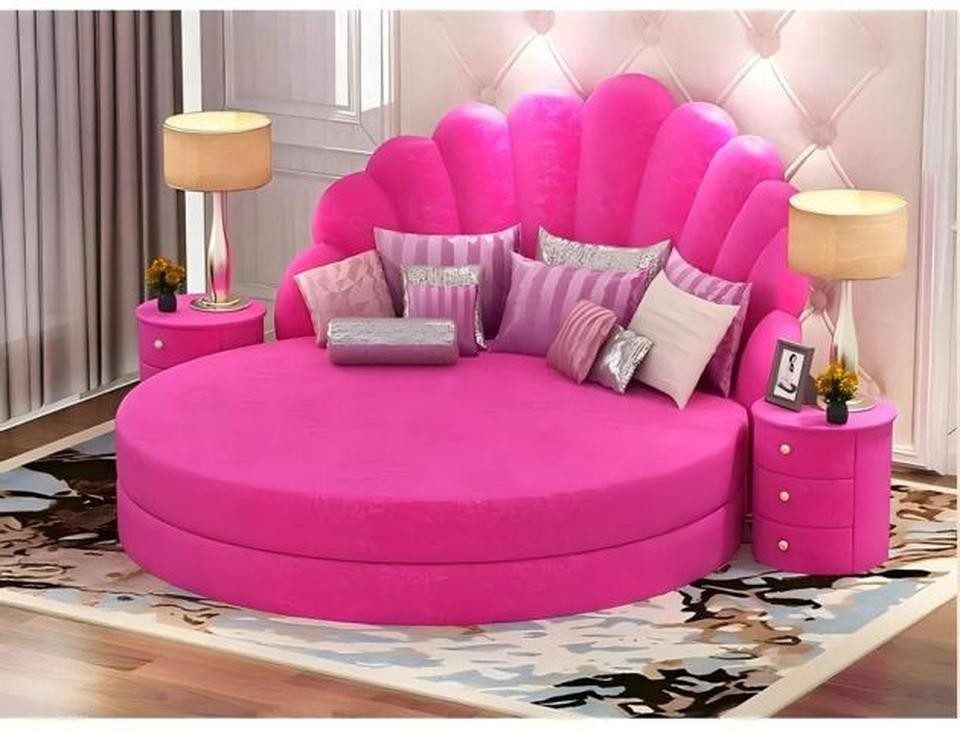 Xlmoebel Rundbett Exklusives rosa Doppelbett aus Textil mit modernem Design, Made in Europa
