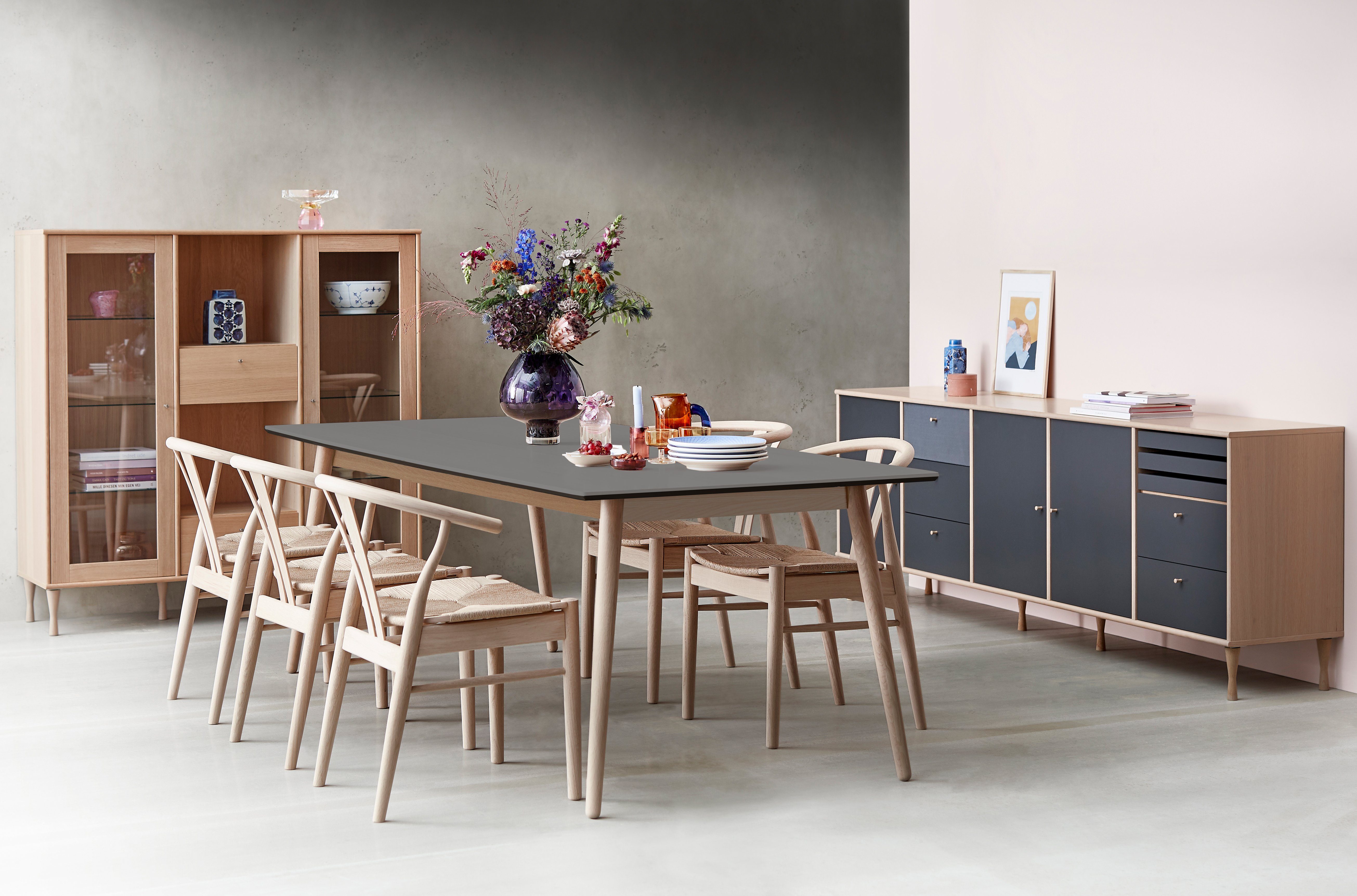 Hammel Furniture by Graphit Meza Hammel, Esstisch Tischplatte bootsförmige Massivholz, MDF, Gestell 2 aus Einlegeplatten
