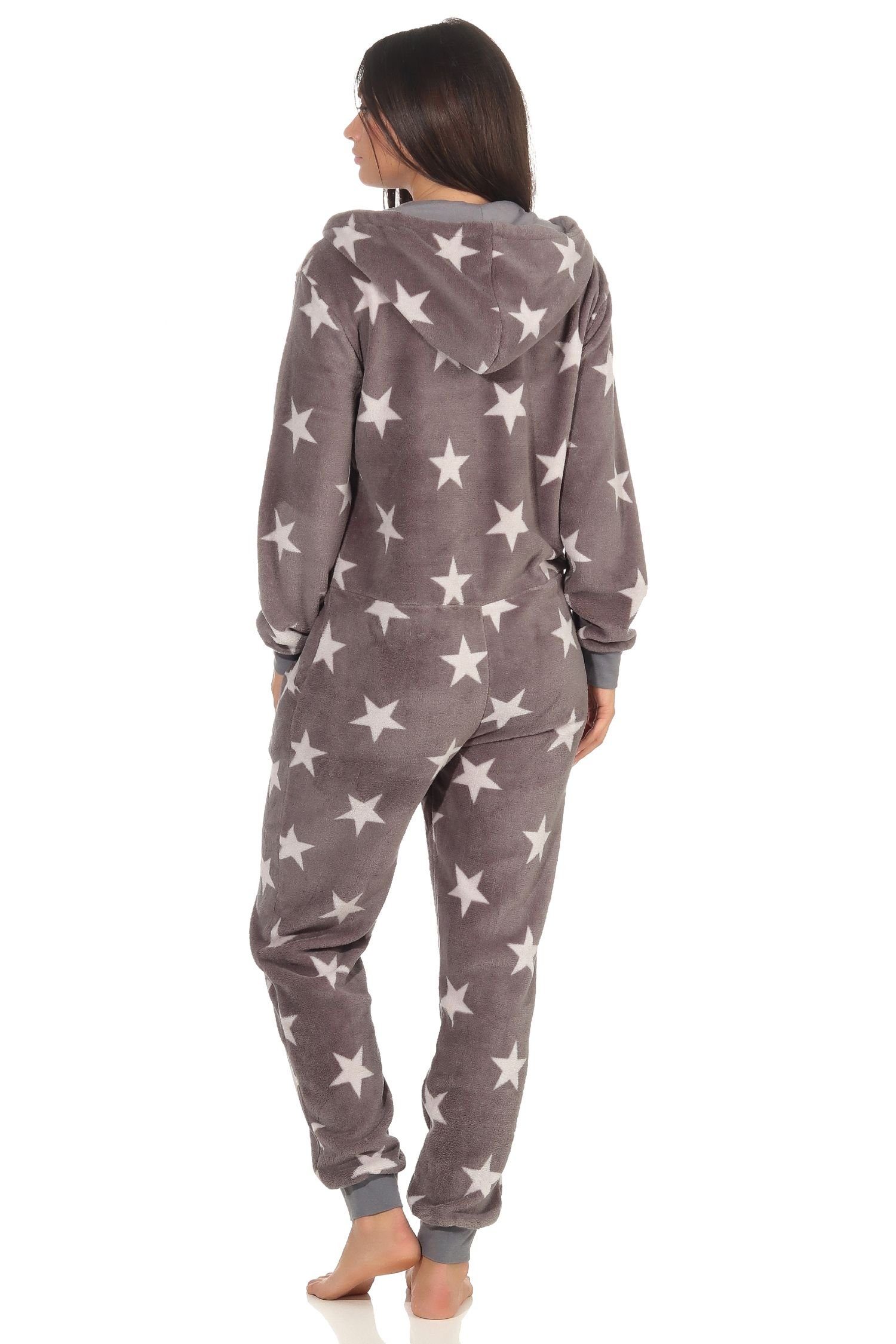 Normann Pyjama Damen Schlafanzug Einteiler Jumpsuit Overall Sterneoptik