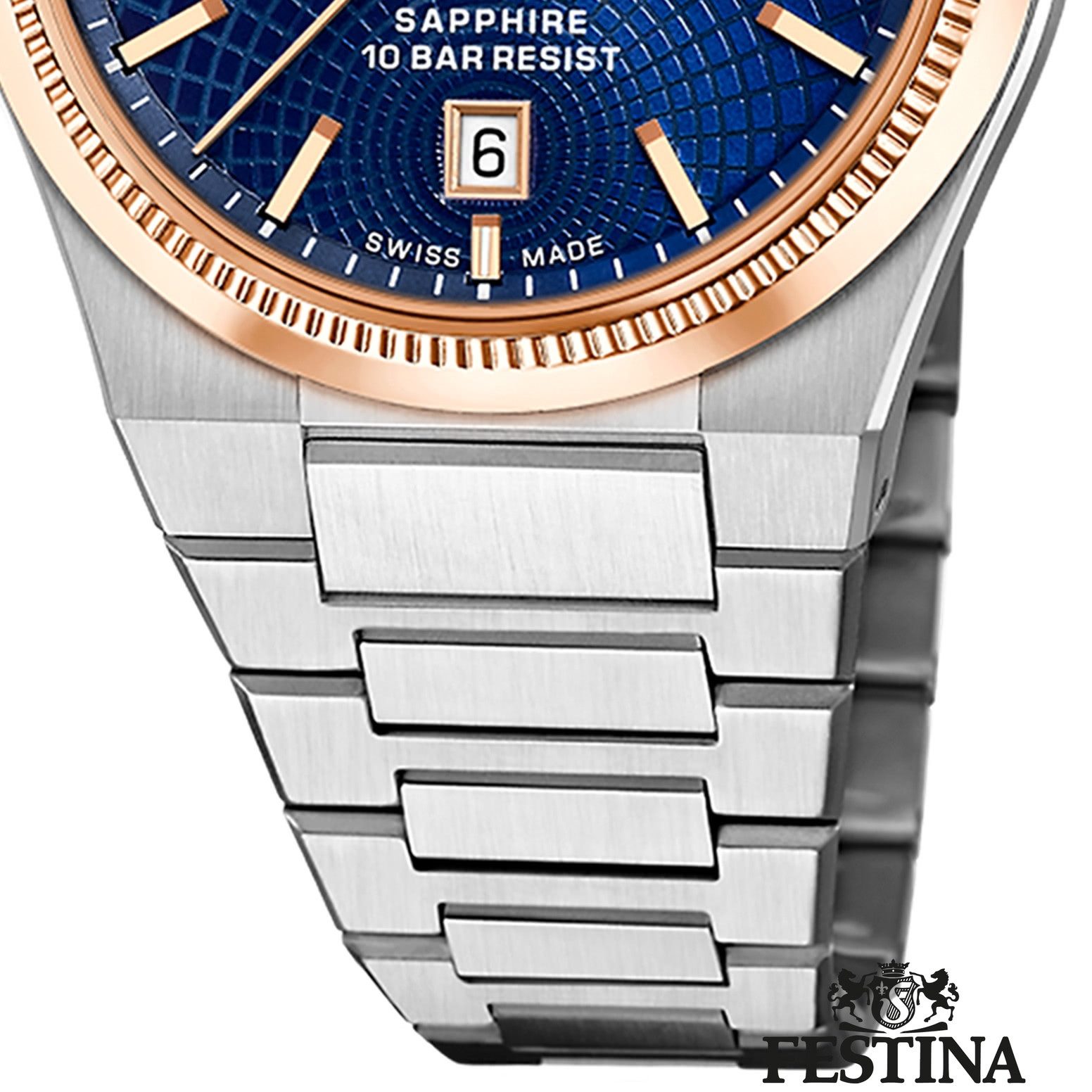 Festina Quarzuhr Festina Herrenuhr Swiss Made Armbanduhr, (Analoguhr), Herren Armbanduhr rund, Edelstahlarmband silber, Elegant