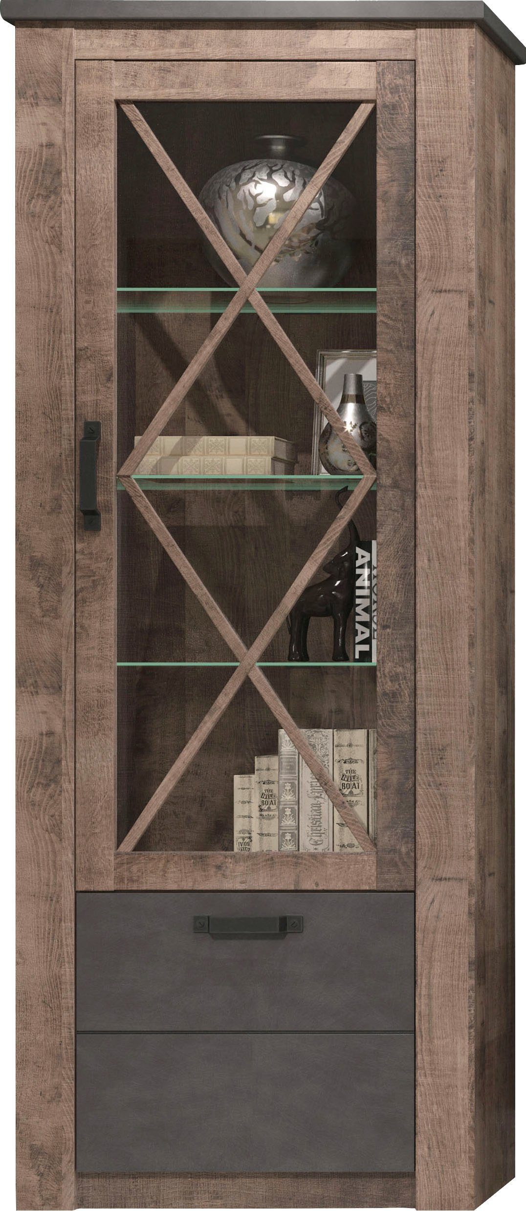 Eiche/Matera Diagonale trendteam Tabak Sprossen Stauraumvitrine Georgia