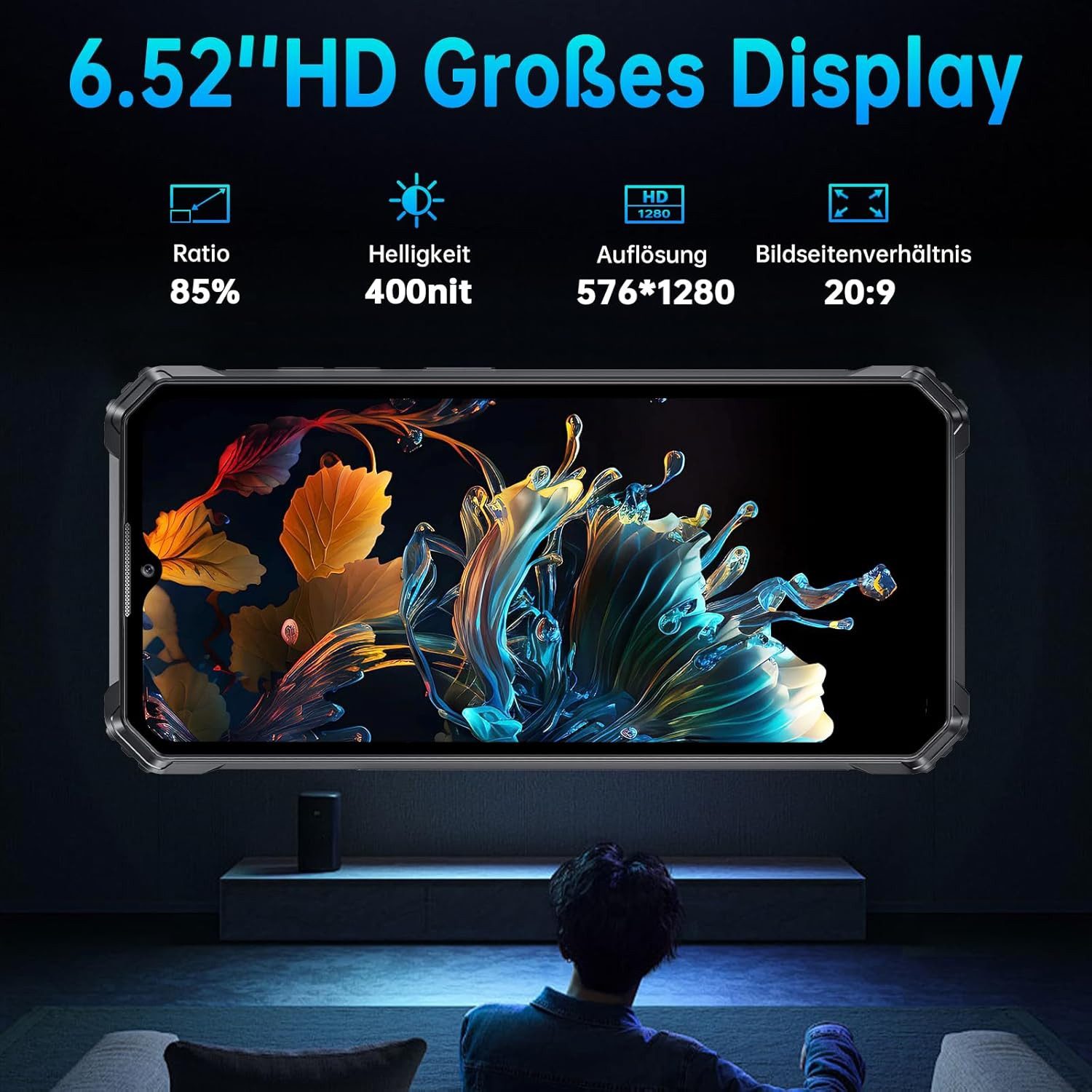 OUKITEL WP28S 4G 16+128GB Outdoor Smartphone (16,56 cm/6.52 Zoll, 128 GB Speicherplatz, 13 MP Kamera, 16GB RAM + 128GB ROM, 60Hz HD Display, 10600mAh, IP68, GPS, NFC)