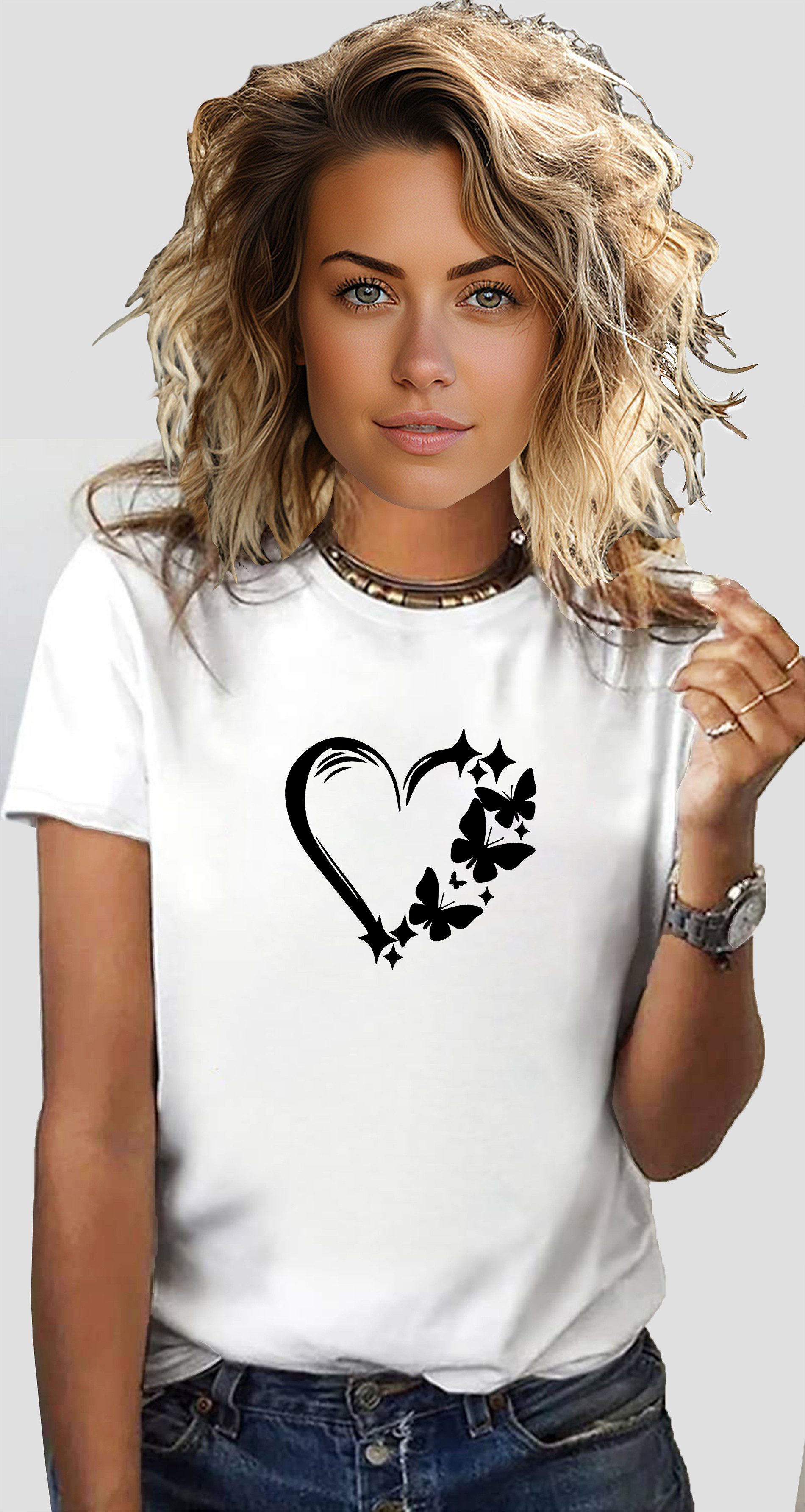 RMK T-Shirt Damen Shirt Top Sommer Herz Love