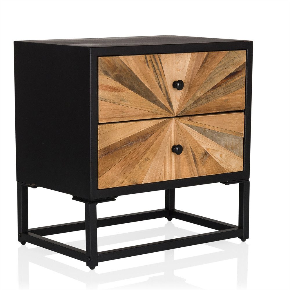 hjh LIVING Sideboard SANTJAGO BLACK SUN S Kommode H/B/T:, Beistelltisch Nachttisch mit Holz-Schubladen, Industrial-Style
