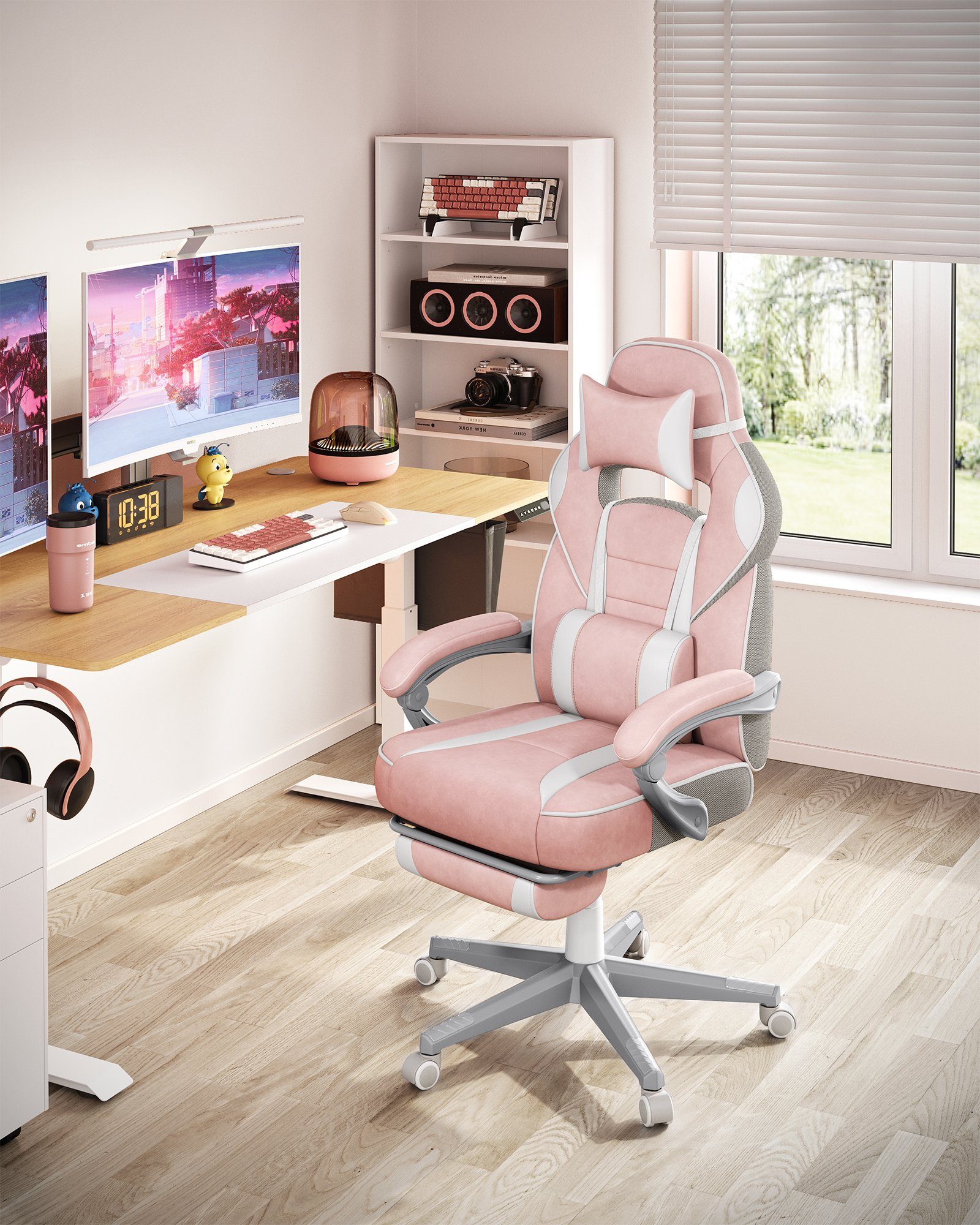 SONGMICS Gaming-Stuhl Bürostuhl, ergonomischer, mit Fußstütze, Kopfstütze und Lendenkissen