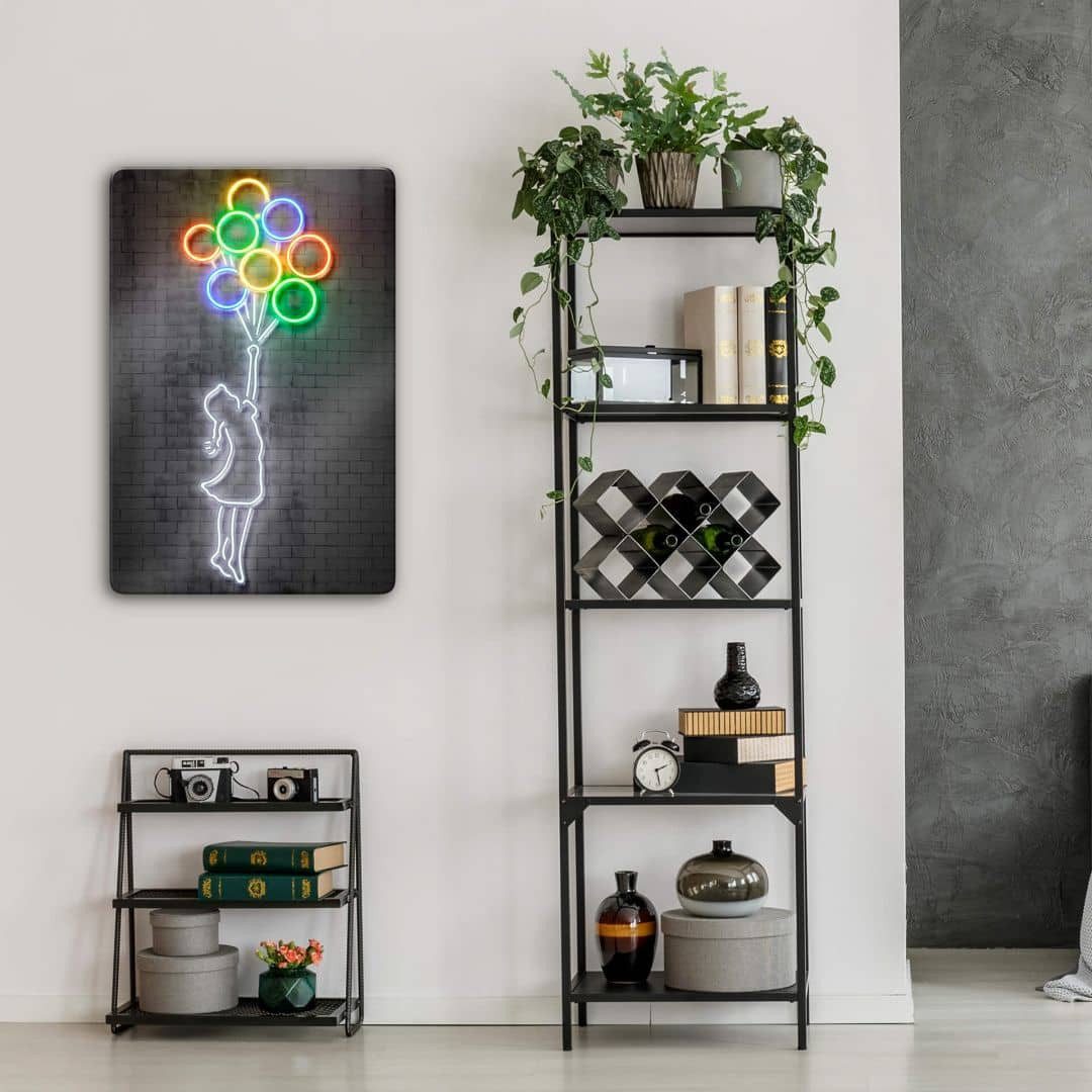 K&L Wall Art Glasbild Neon Glasbild Bunt Luftballon Illustration by Mielu, Pop Art Glasposter Wohnzimmer