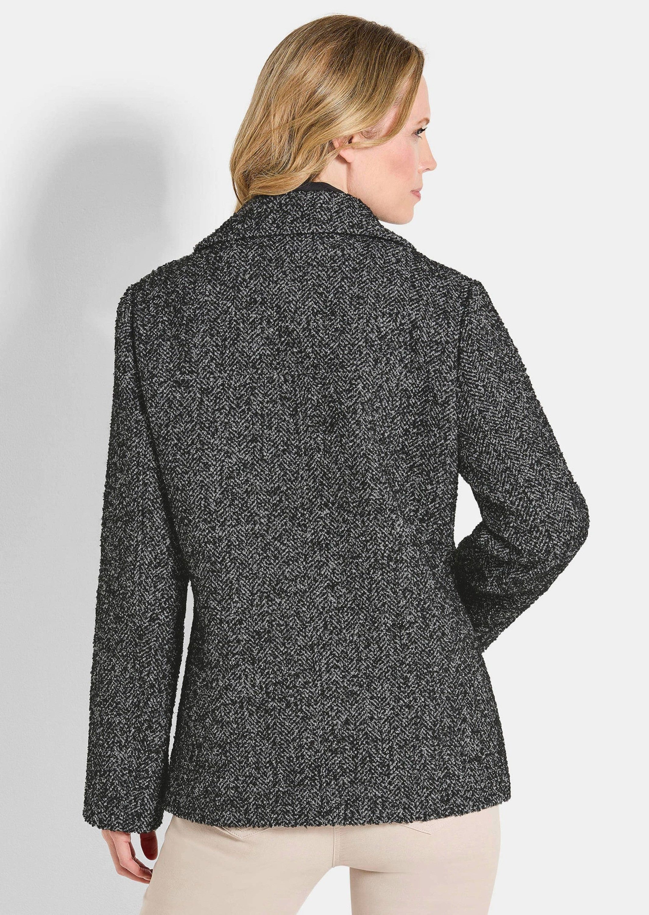 GOLDNER Outdoorjacke Moderne Wolljacke mit Steppeinsatz Wintermantel mit Fischgratmuster, Reverskragen und Langarm