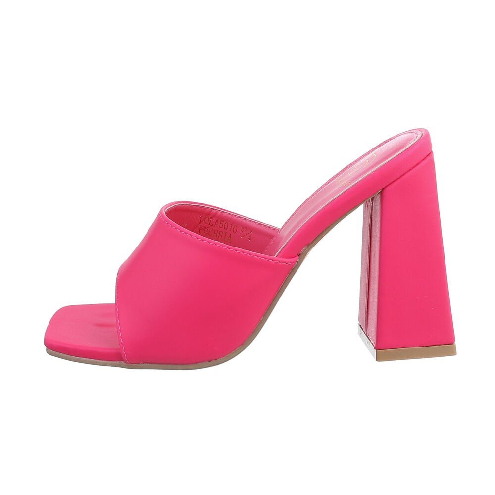 Ital-Design Damen Mules Sandalen in Pantolette Freizeit & Sandaletten Pink Blockabsatz